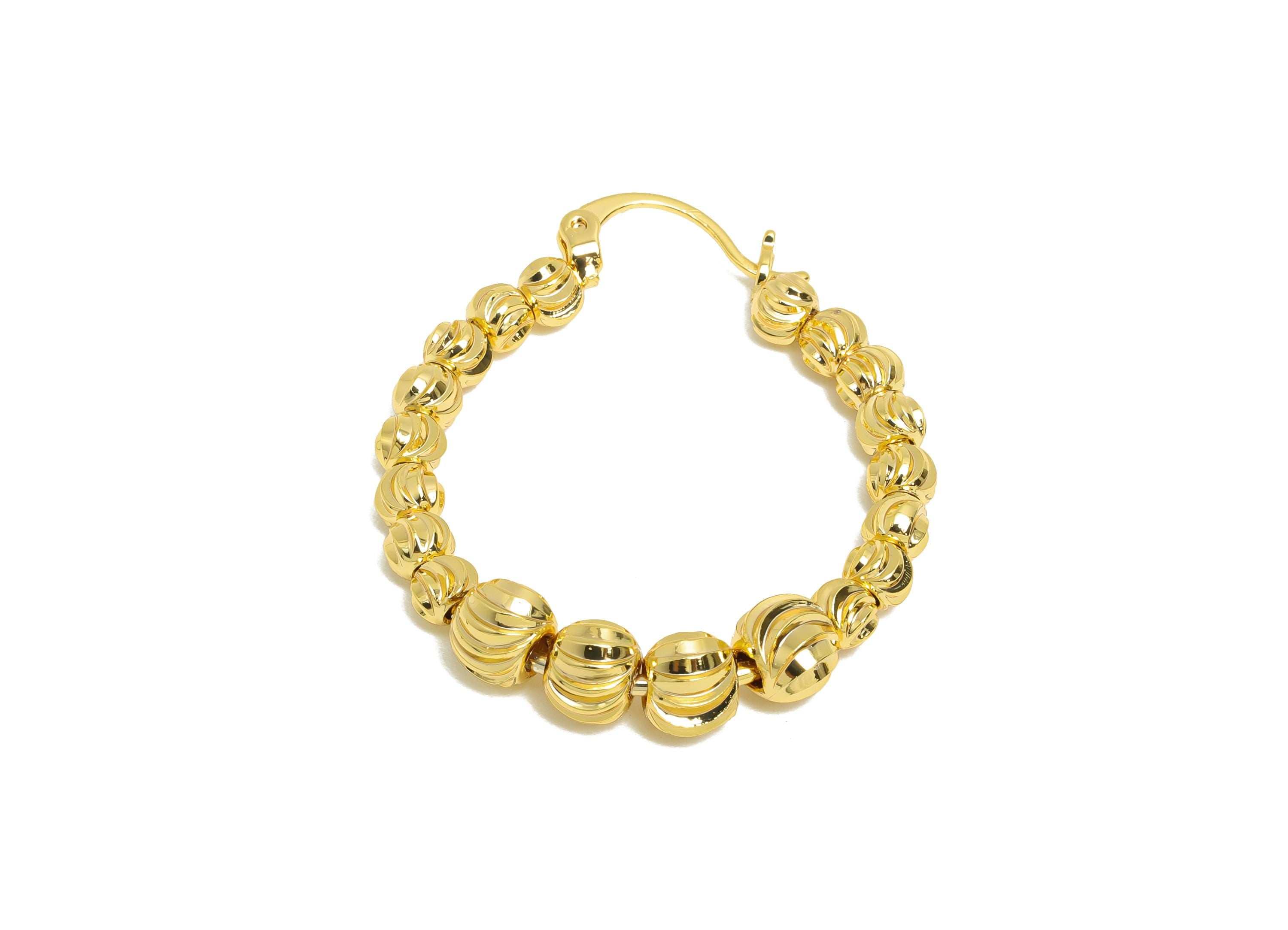Brass Beaded Hoop Earring - Brass Textured Beaded Hoop - Hinged Back - Classic Gold Hoops - 18k Real Gold Plating - 35x30x5.3mm - RGP9435 - DOMEDBAZAAR