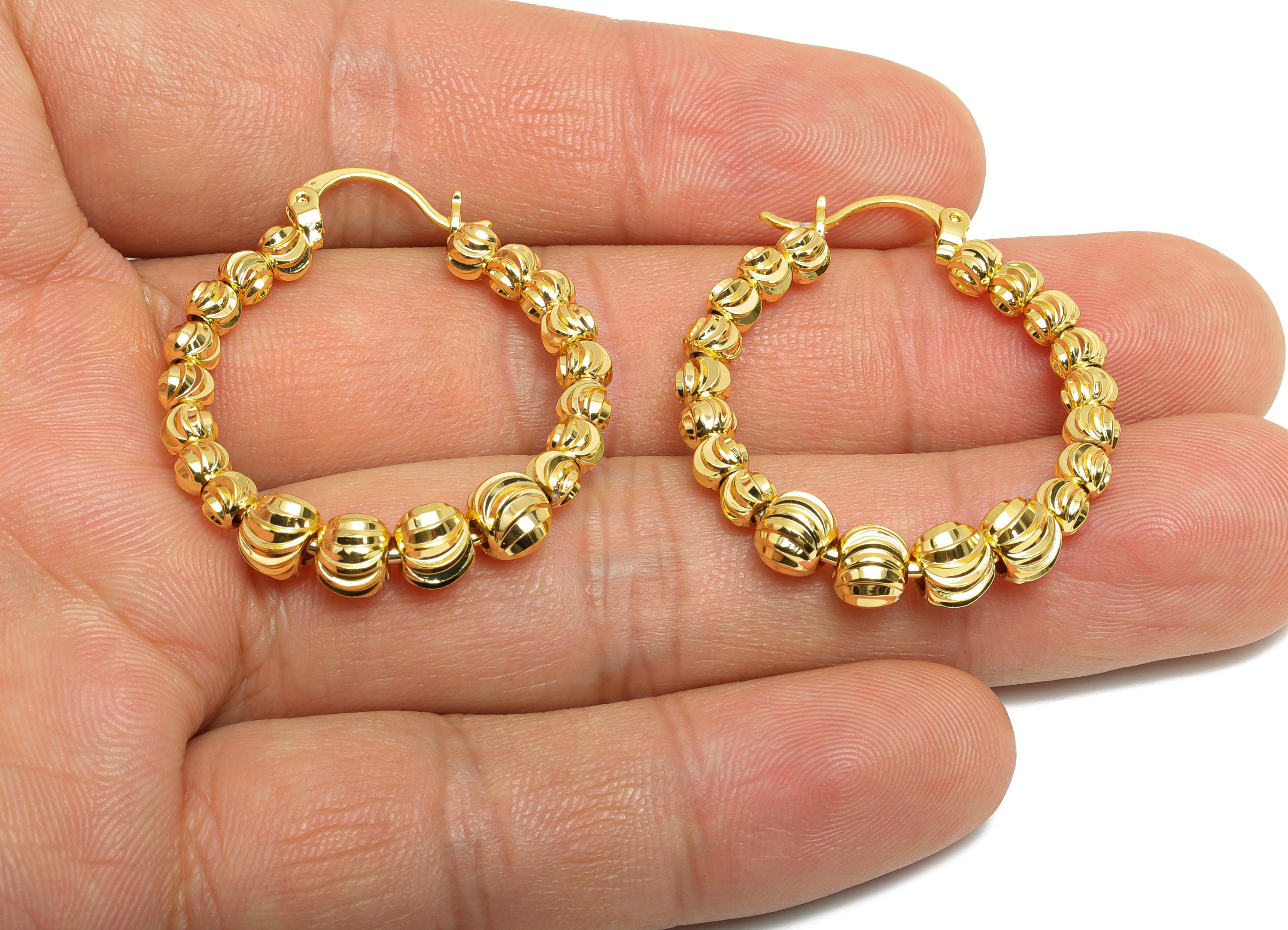 Brass Beaded Hoop Earring - Brass Textured Beaded Hoop - Hinged Back - Classic Gold Hoops - 18k Real Gold Plating - 35x30x5.3mm - RGP9435 - DOMEDBAZAAR