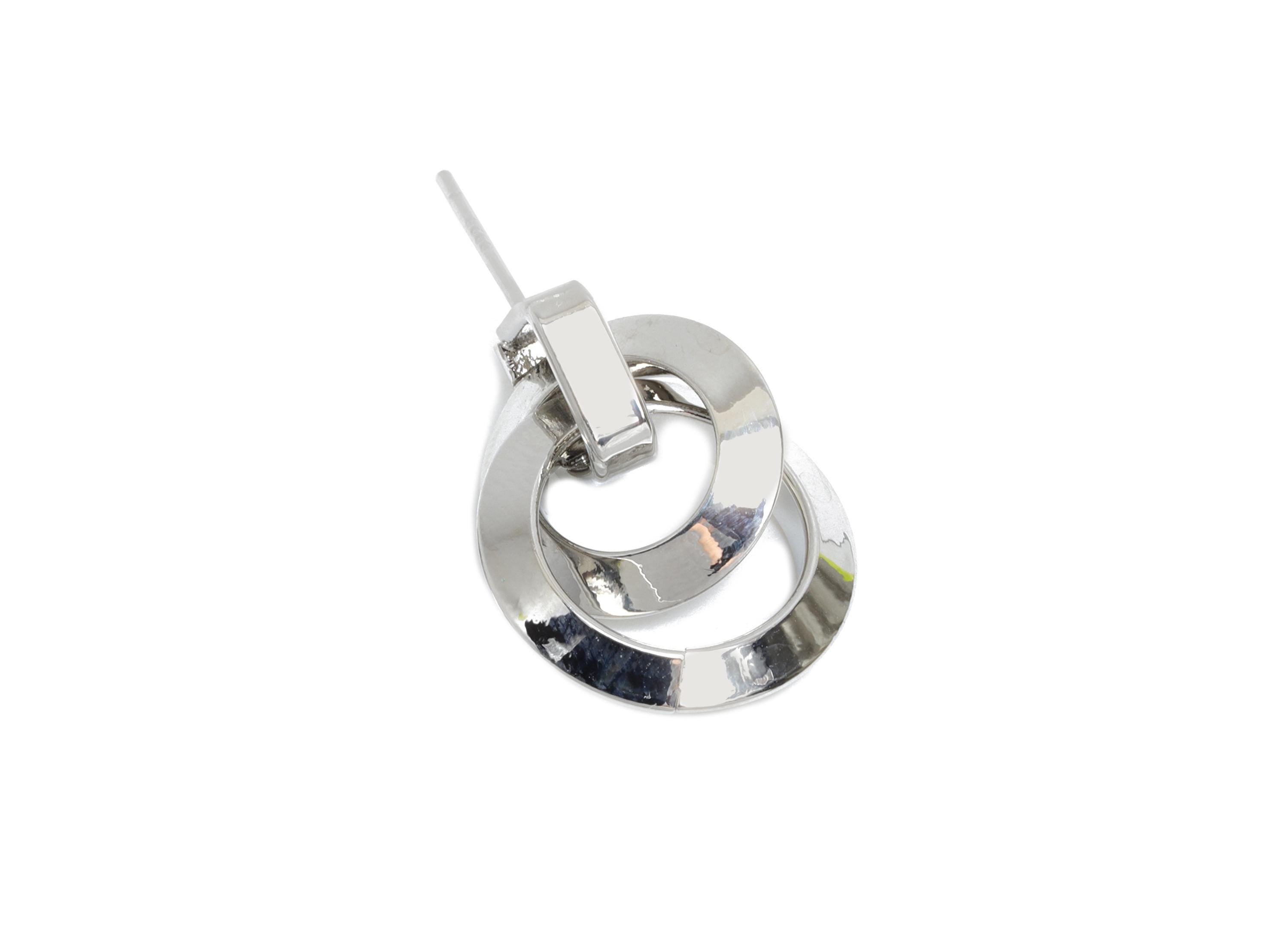 Brass Dangle Chain Earring Stud - White Interlock Hoop Earring Post - Bold Dangle Earring Post -18K White Gold-Plated -20.4x17x3mm -RGP9530S - DOMEDBAZAAR