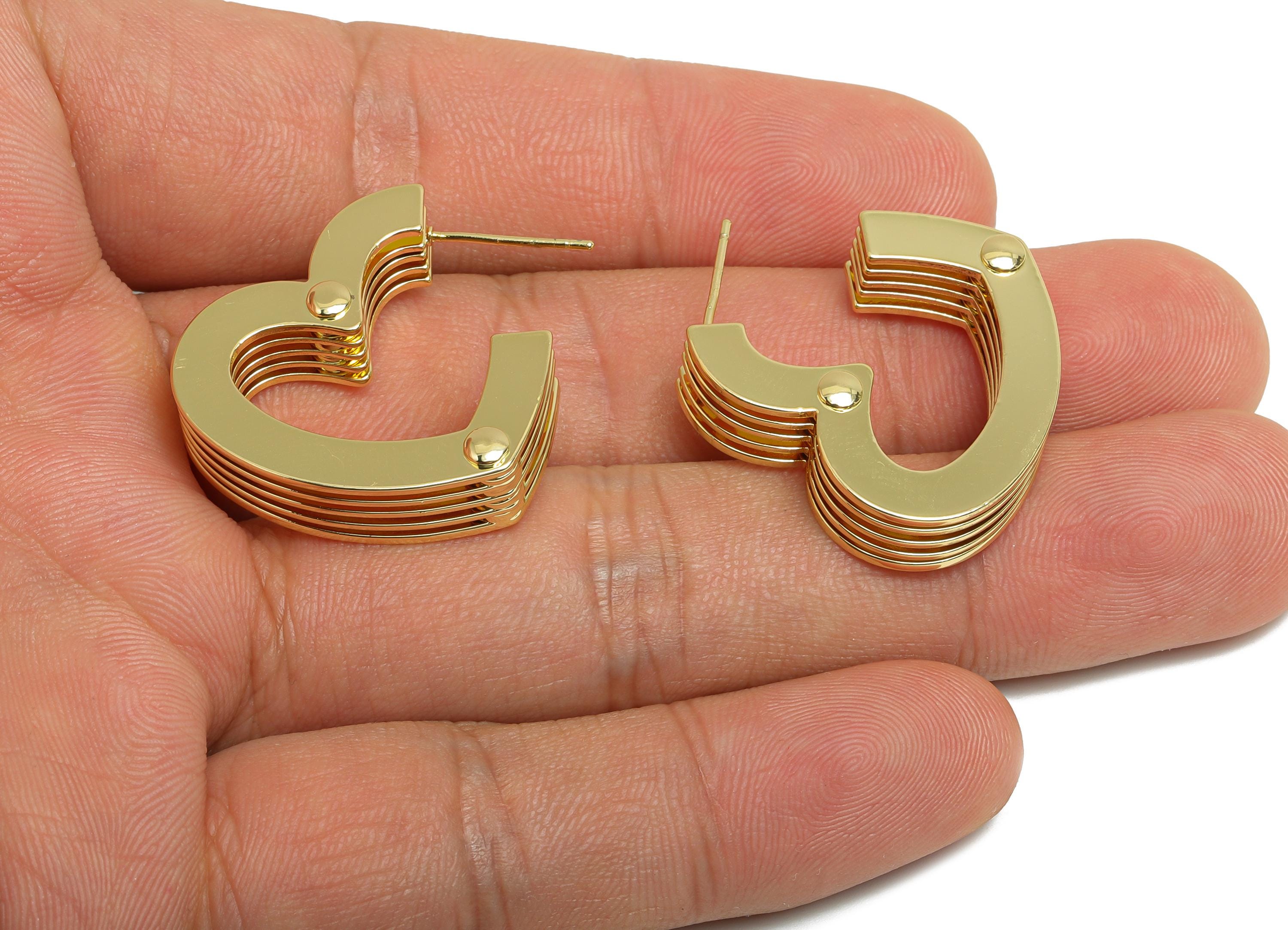 Brass Stacked Heart Stud Earring - Gold 5 Layers Heart Earring Post - Statement Earring Post - 14K Real Gold Plated -25x24x6.8mm- RGP9526-14 - DOMEDBAZAAR