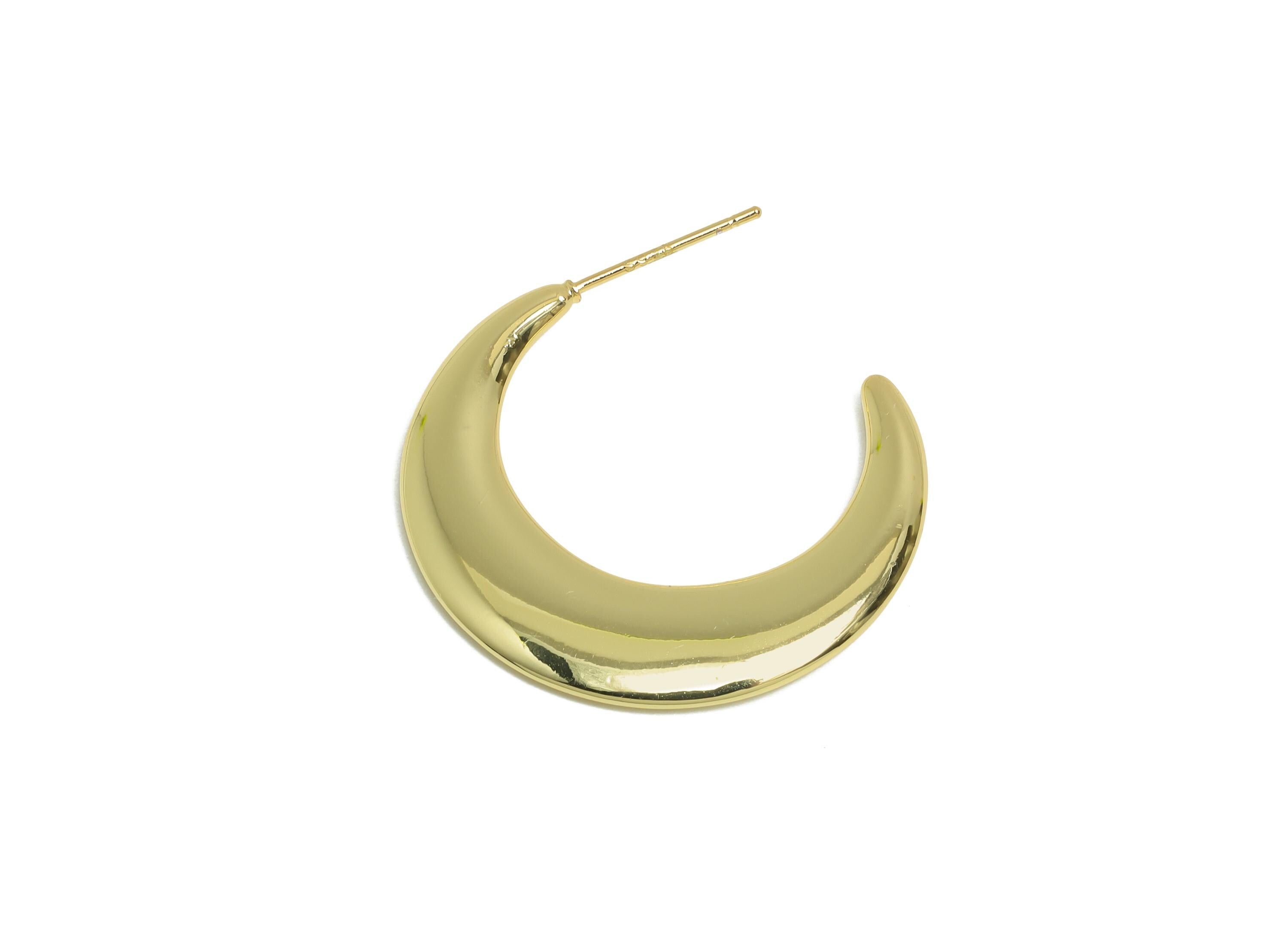 Brass Crescent Earrings Stud - Gold Half-Moon Earring - Minimalist Open C Hoop Earring Post- 14K Real Gold-Plated -29.6x4x2.28mm -RGP9501-14 - DOMEDBAZAAR