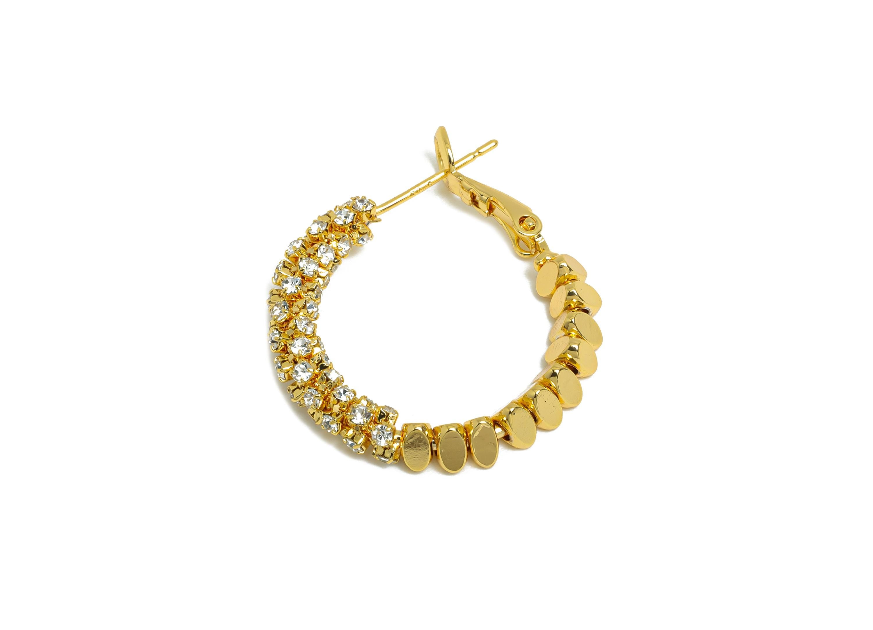 Brass Beaded Hoop Earring - Gold Stacked Triangle Zircon Earring - Geometric Clasp Back Earring - 18K Real Gold-Plated - 28x26x4mm - RGP9512 - DOMEDBAZAAR