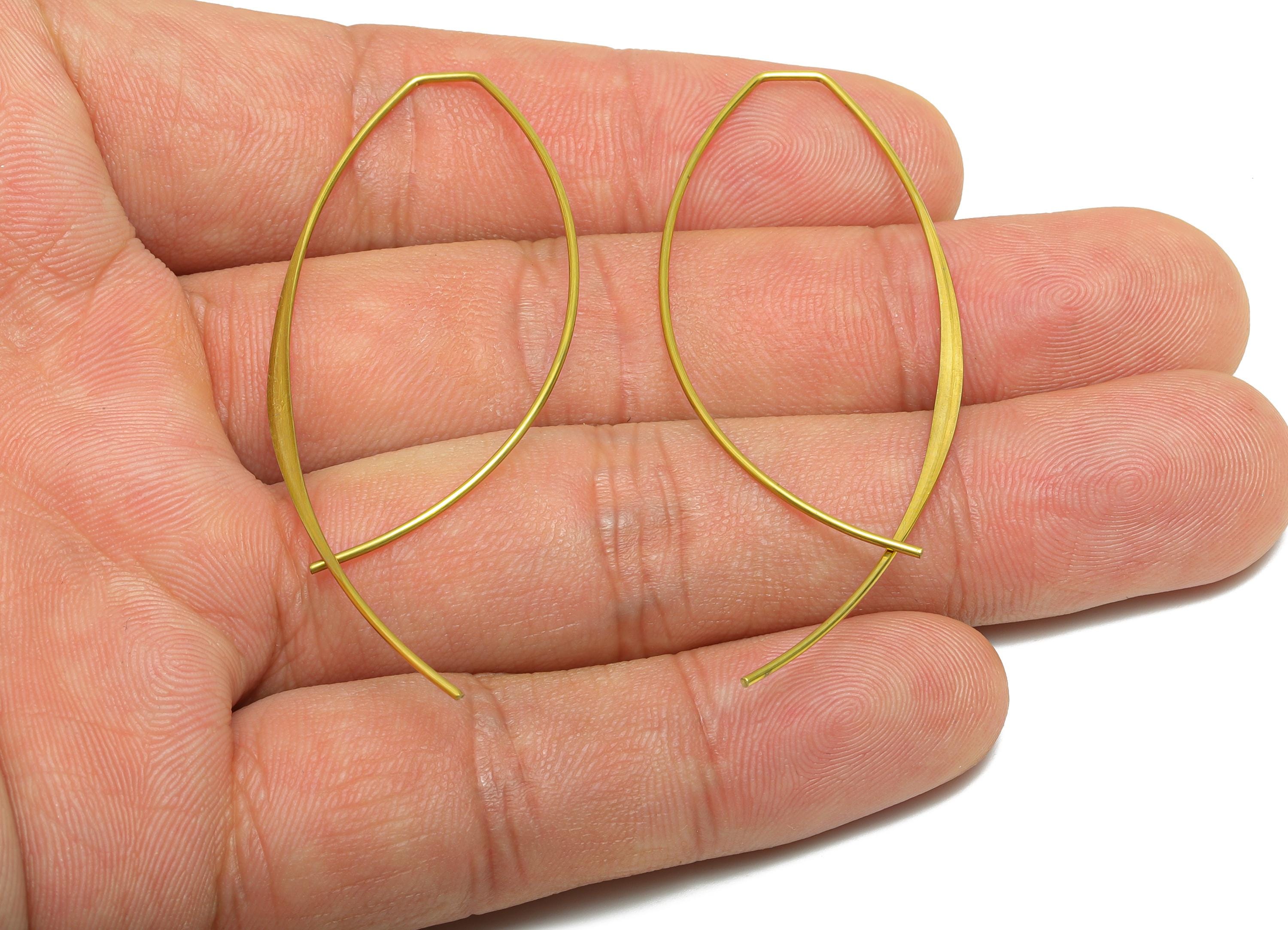 Brass Wire Hammered Earring - Raw Brass Marquise Earring Hook - Minimalist Jewelry - Marquise Earring Hoop - 56.24x27.21x0.87mm - PP10998 - DOMEDBAZAAR