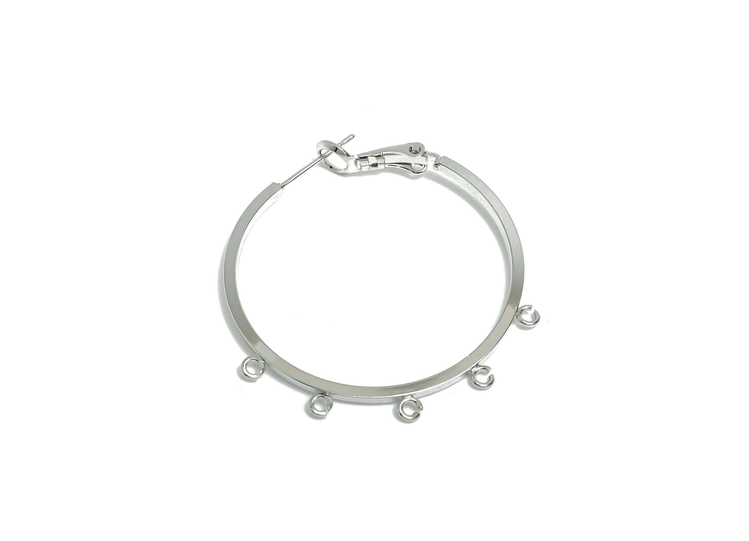 Brass Round Hoops Earring Connector - Earring Clasps With 5 Loops - Clasp Back Dangle Earring -18K White Gold Plated -38x35x1.54mm -RGP9511S - DOMEDBAZAAR
