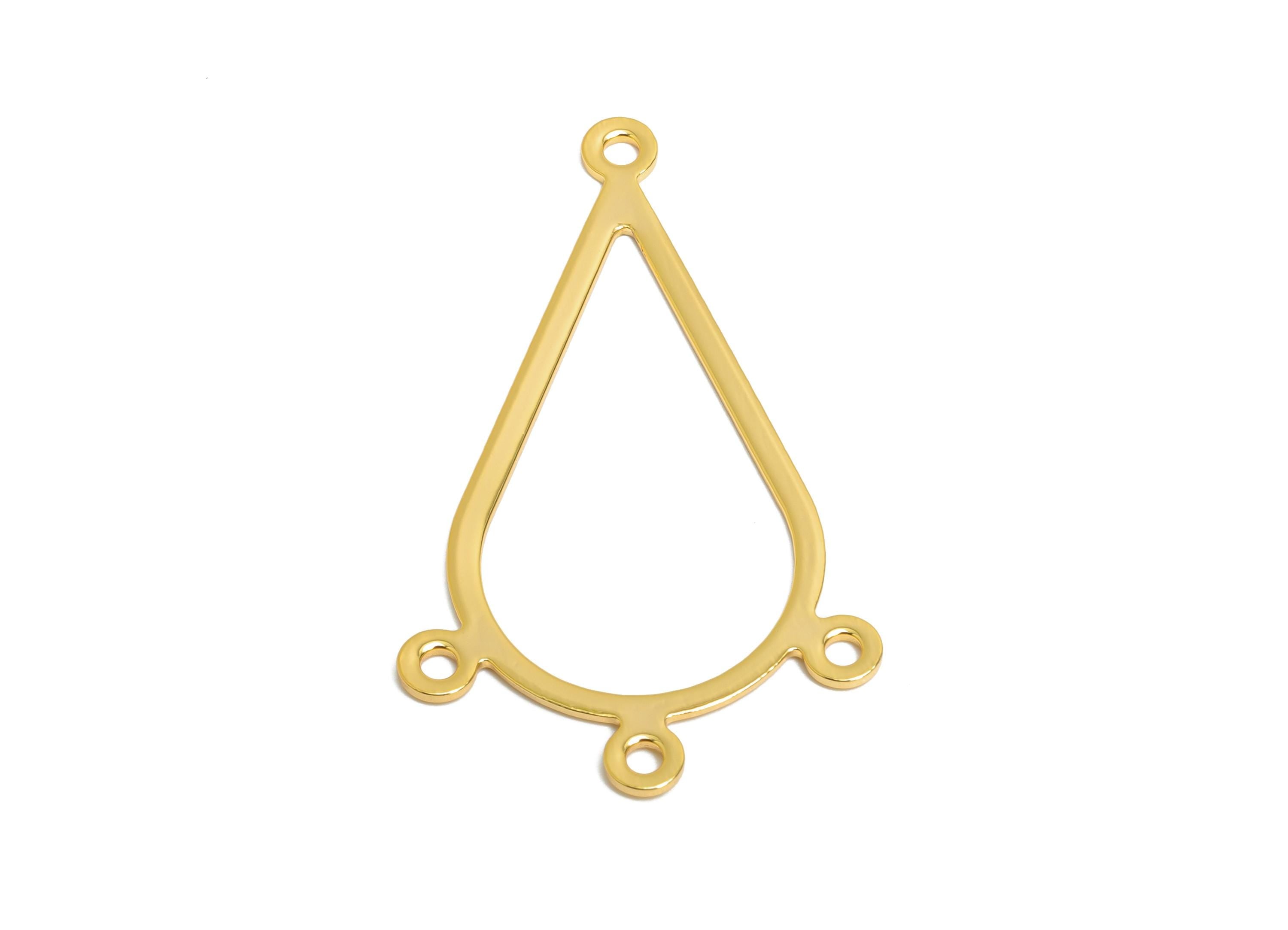 Brass Teardrop Connector - Gold Brass Multi-strand Jewelry Connector - Connector with Four Loop - 18k Real Gold Plated - 42x24x1mm -RGP10215 - DOMEDBAZAAR