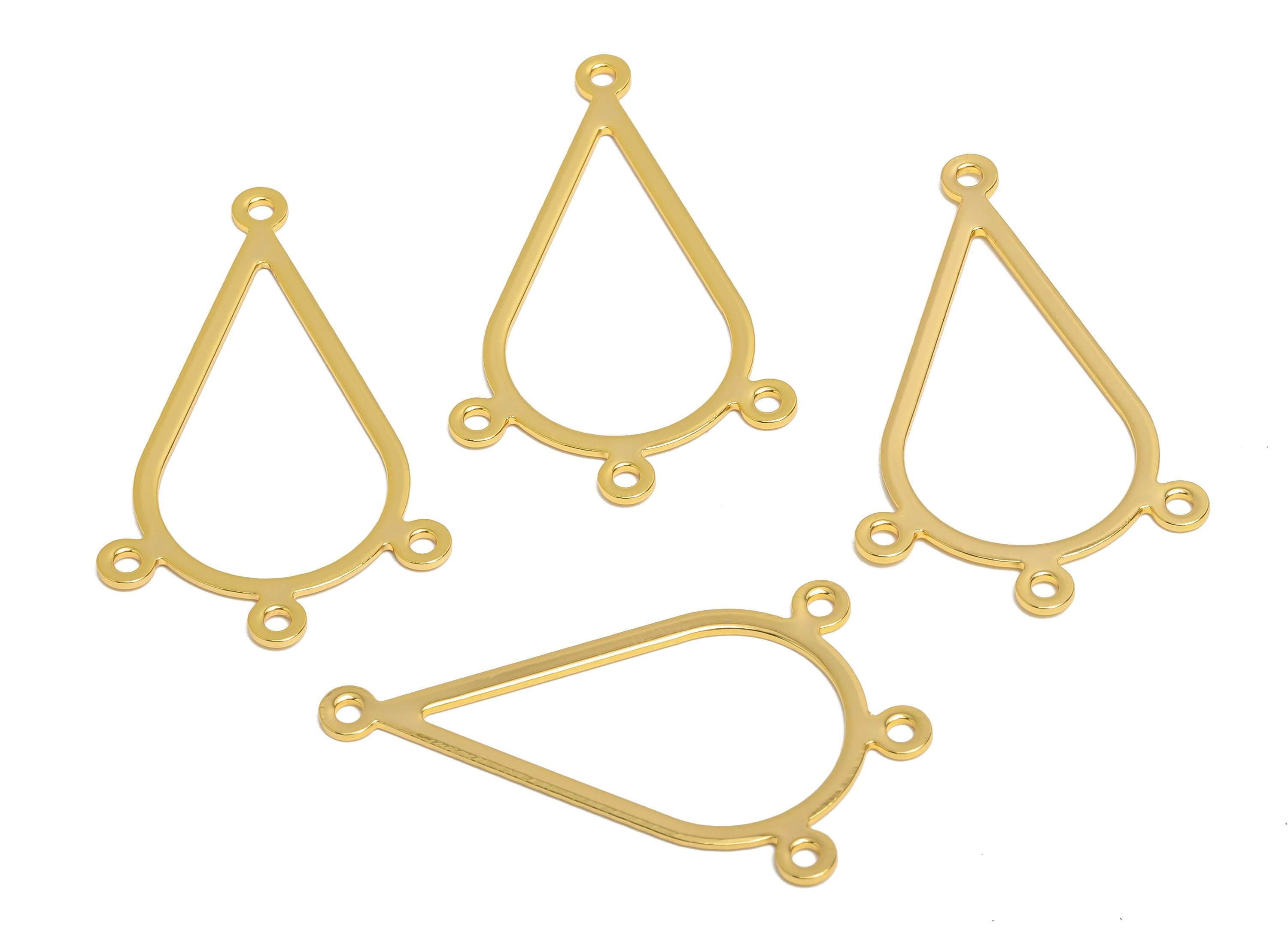 Brass Teardrop Connector - Gold Brass Multi-strand Jewelry Connector - Connector with Four Loop - 18k Real Gold Plated - 42x24x1mm -RGP10215 - DOMEDBAZAAR
