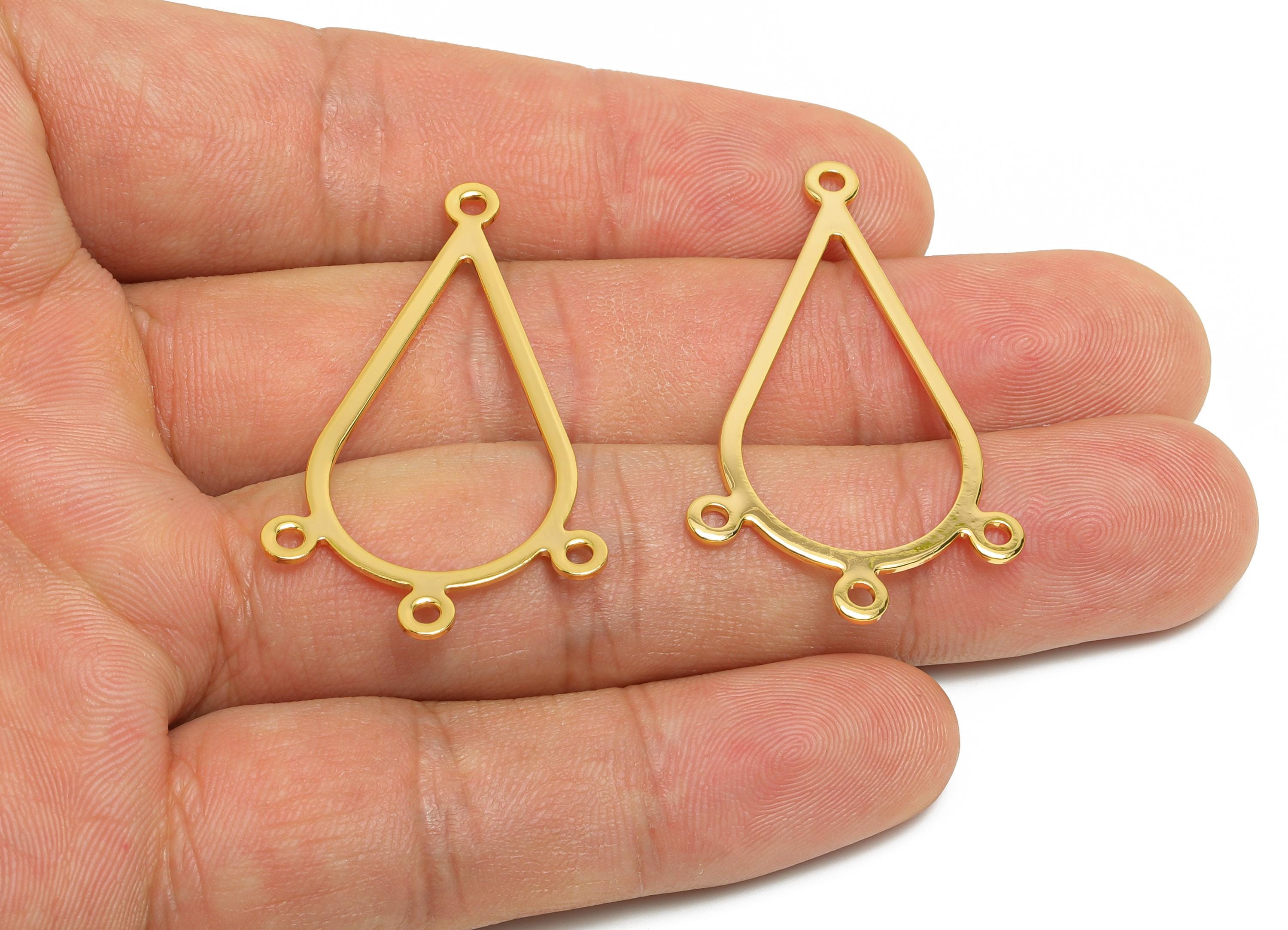 Brass Teardrop Connector - Gold Brass Multi-strand Jewelry Connector - Connector with Four Loop - 18k Real Gold Plated - 42x24x1mm -RGP10215 - DOMEDBAZAAR