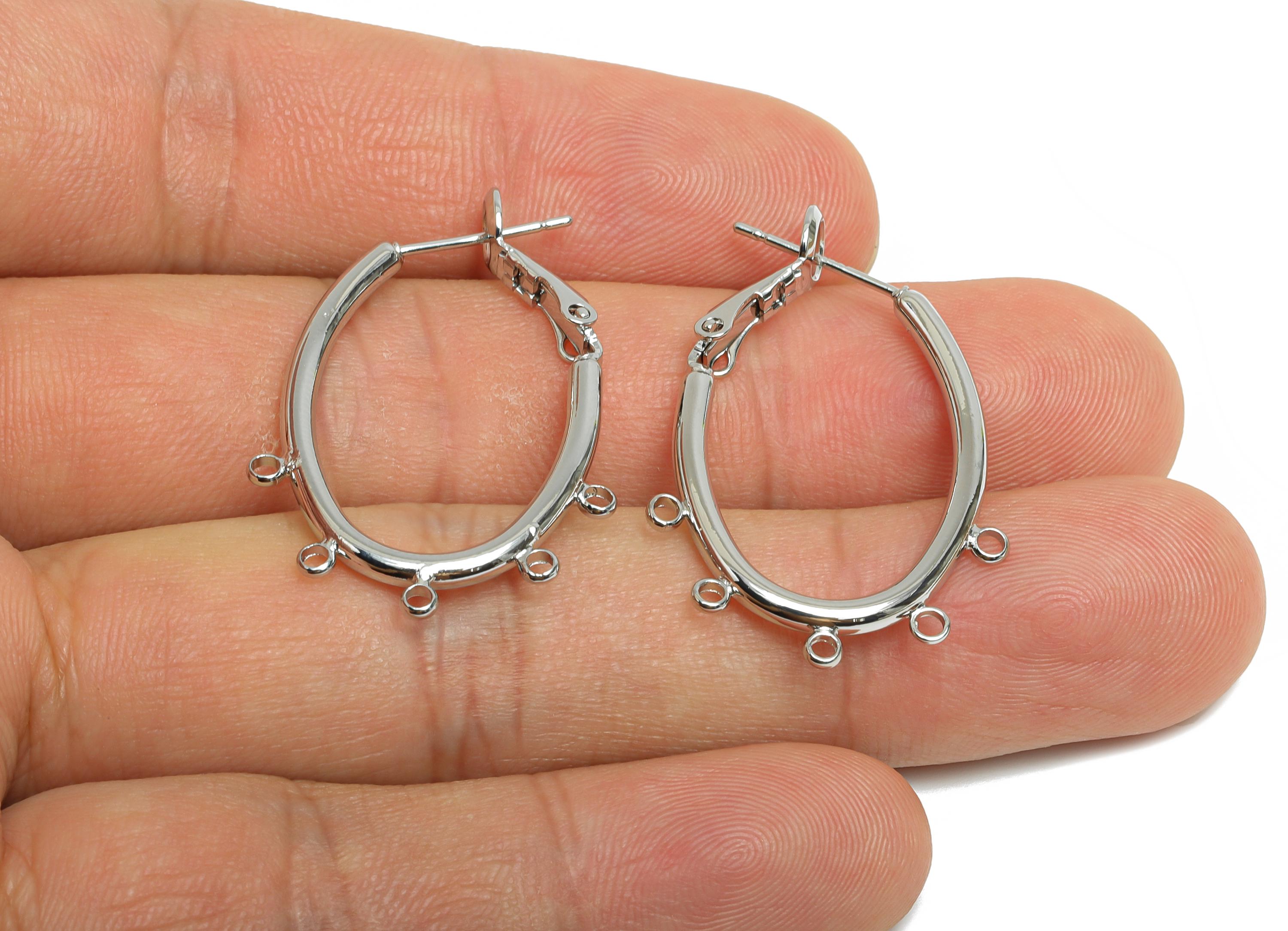 Brass Oval Hoops Earring Connector - Earring Clasps With 5 Loops - Clasp Back Earring Connector -18K White Gold Plated -32x22x2mm -RGP9507S - DOMEDBAZAAR