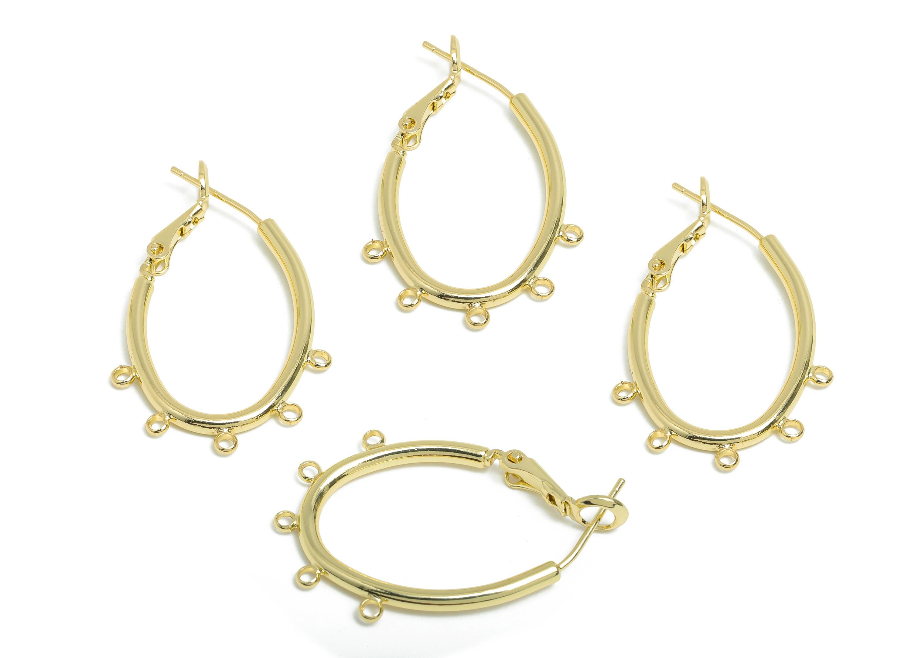 Brass Oval Hoops Earring Connector - Earring Clasps With 5 Loops - Clasp Back Earring Connector -14K Real Gold Plated -32x22x2mm -RGP9507-14 - DOMEDBAZAAR