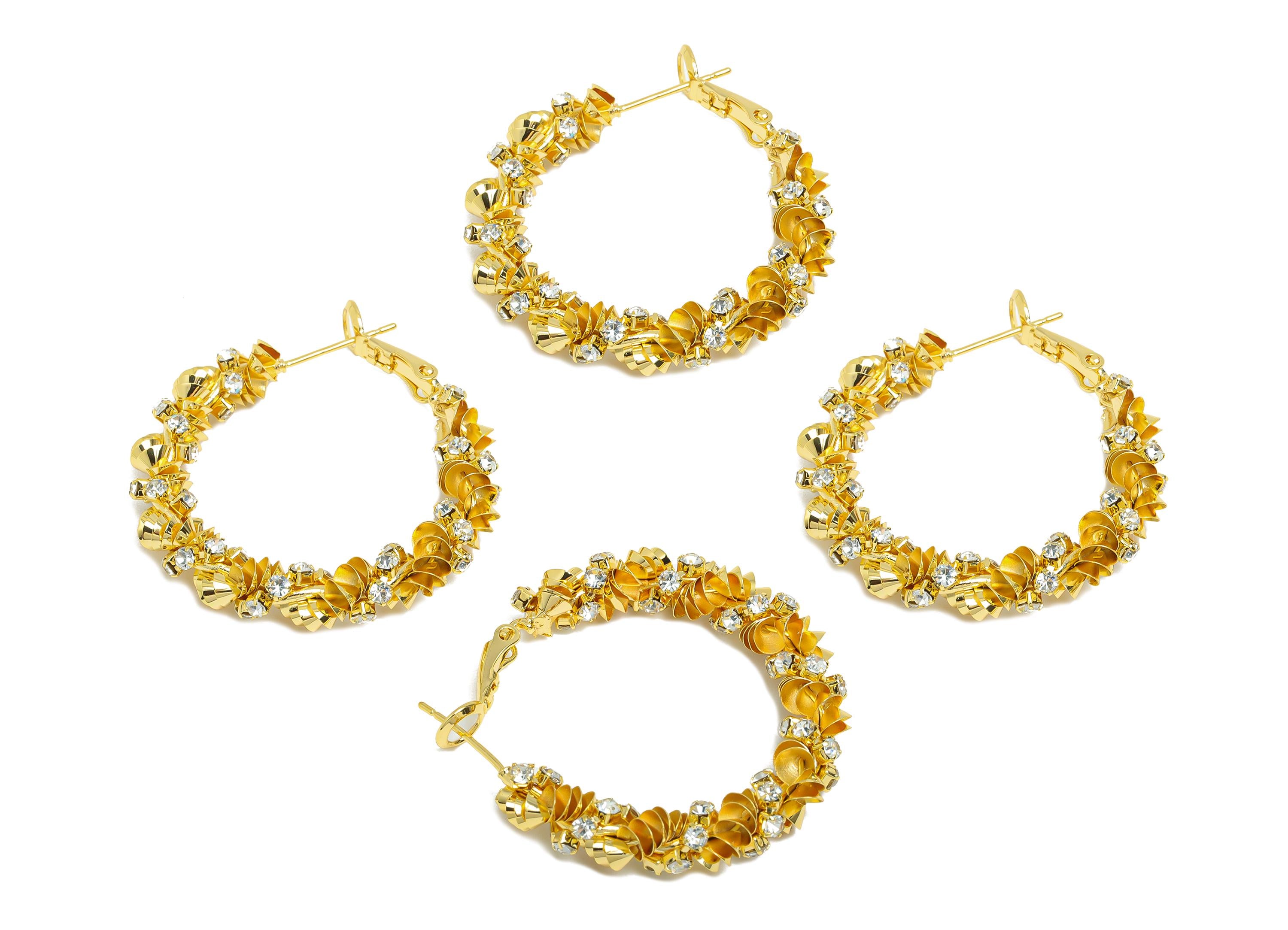 Brass Twisted Hoop Earring - Gold Round Luxurious Zircon Earring - Geometric Clasp Back Earring - 18K Real Gold-Plated - 34x33x5mm - RGP9524 - DOMEDBAZAAR