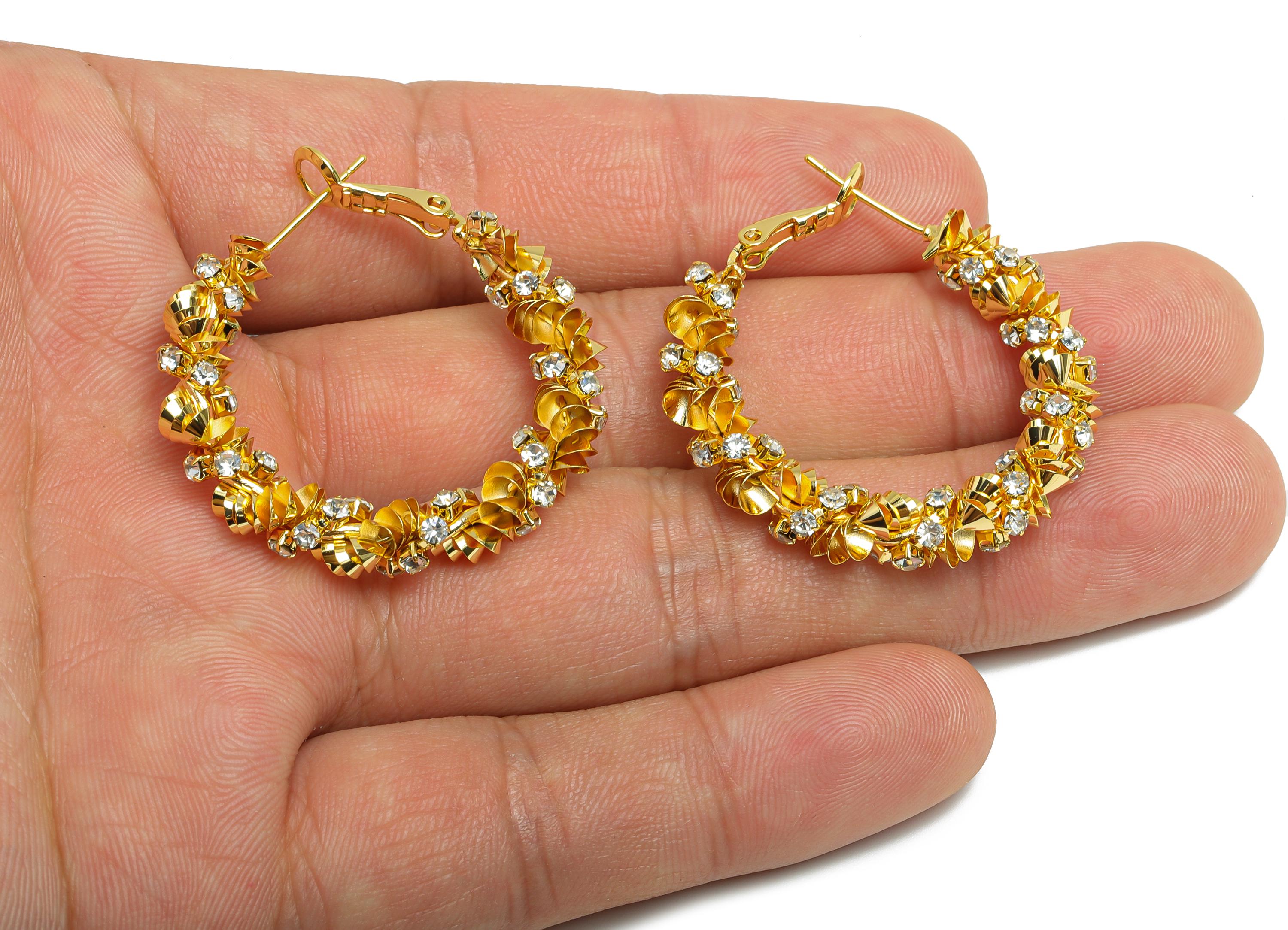 Brass Twisted Hoop Earring - Gold Round Luxurious Zircon Earring - Geometric Clasp Back Earring - 18K Real Gold-Plated - 34x33x5mm - RGP9524 - DOMEDBAZAAR