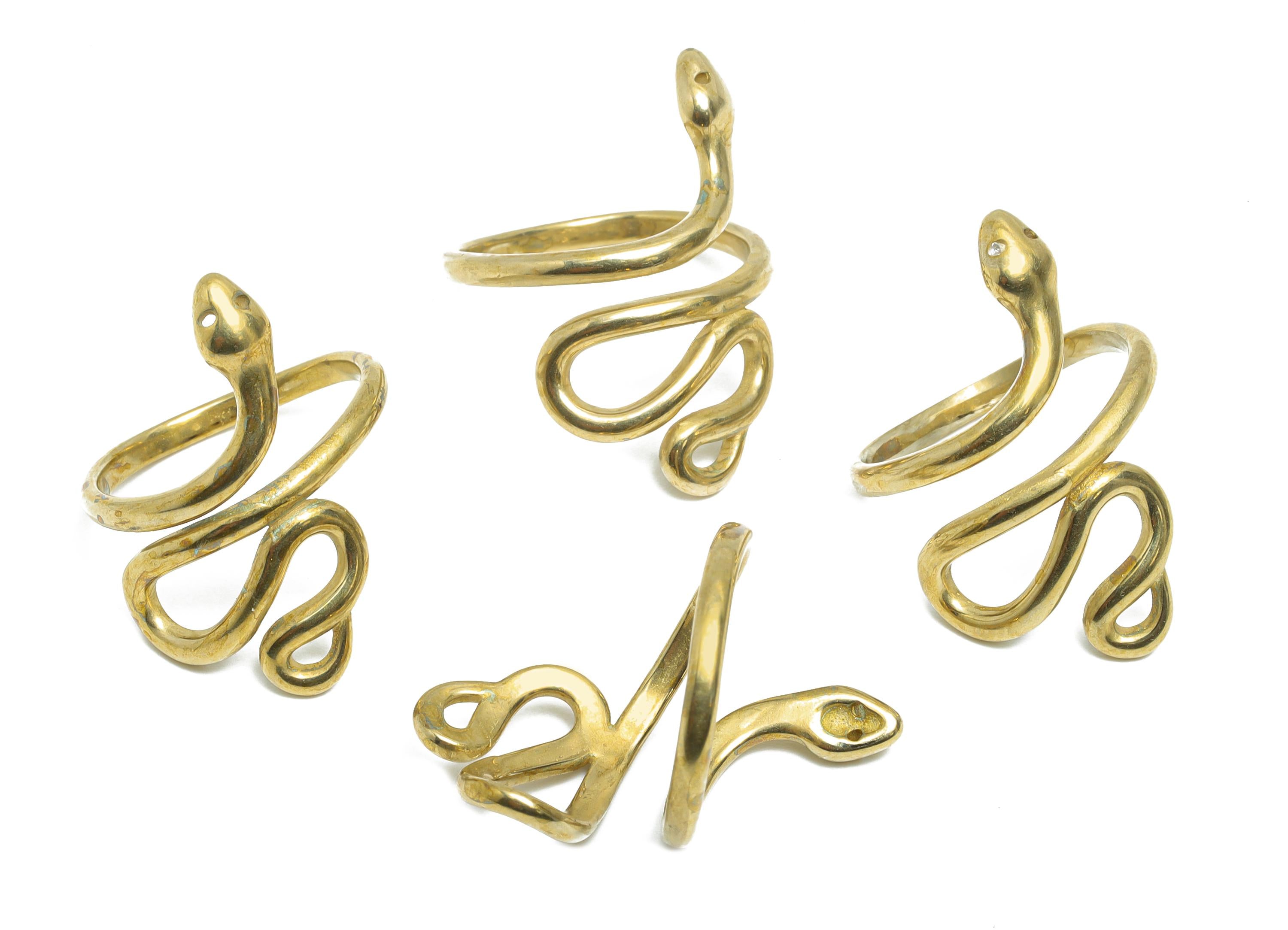 Brass Artistic Snake Ring - Raw Brass Coiled Snake Fashion Ring - Vintage Snake Ring - Symbolic Snake Endless Ring - 24x18x18.2mm - PP11024 - DOMEDBAZAAR