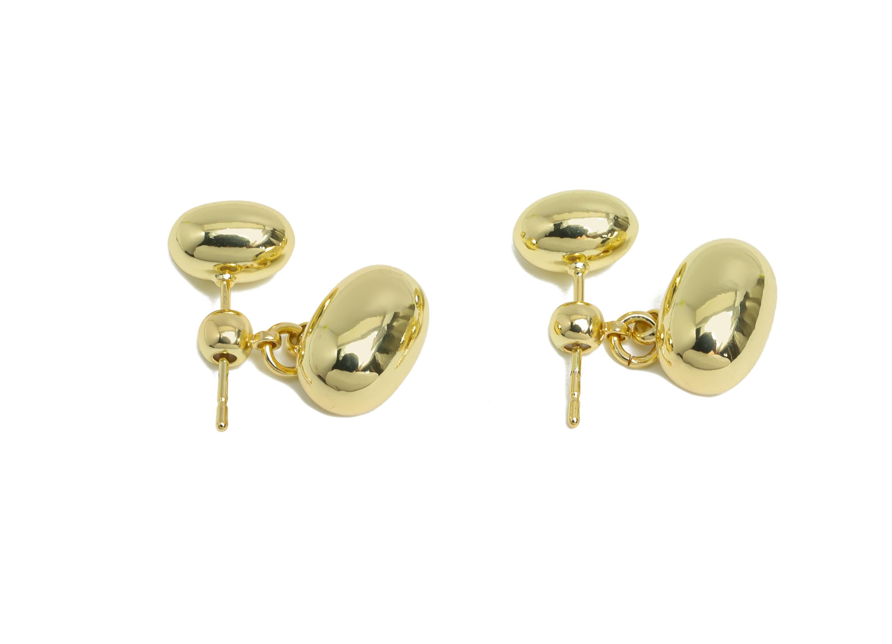 Brass Bead Earring Stud - Gold Oval Bead Earring Post for Girl's - Dangle Bead Ear Jacket - 14K Real Gold Plated - 22x11.5x7.8mm -RGP9517-14 - DOMEDBAZAAR