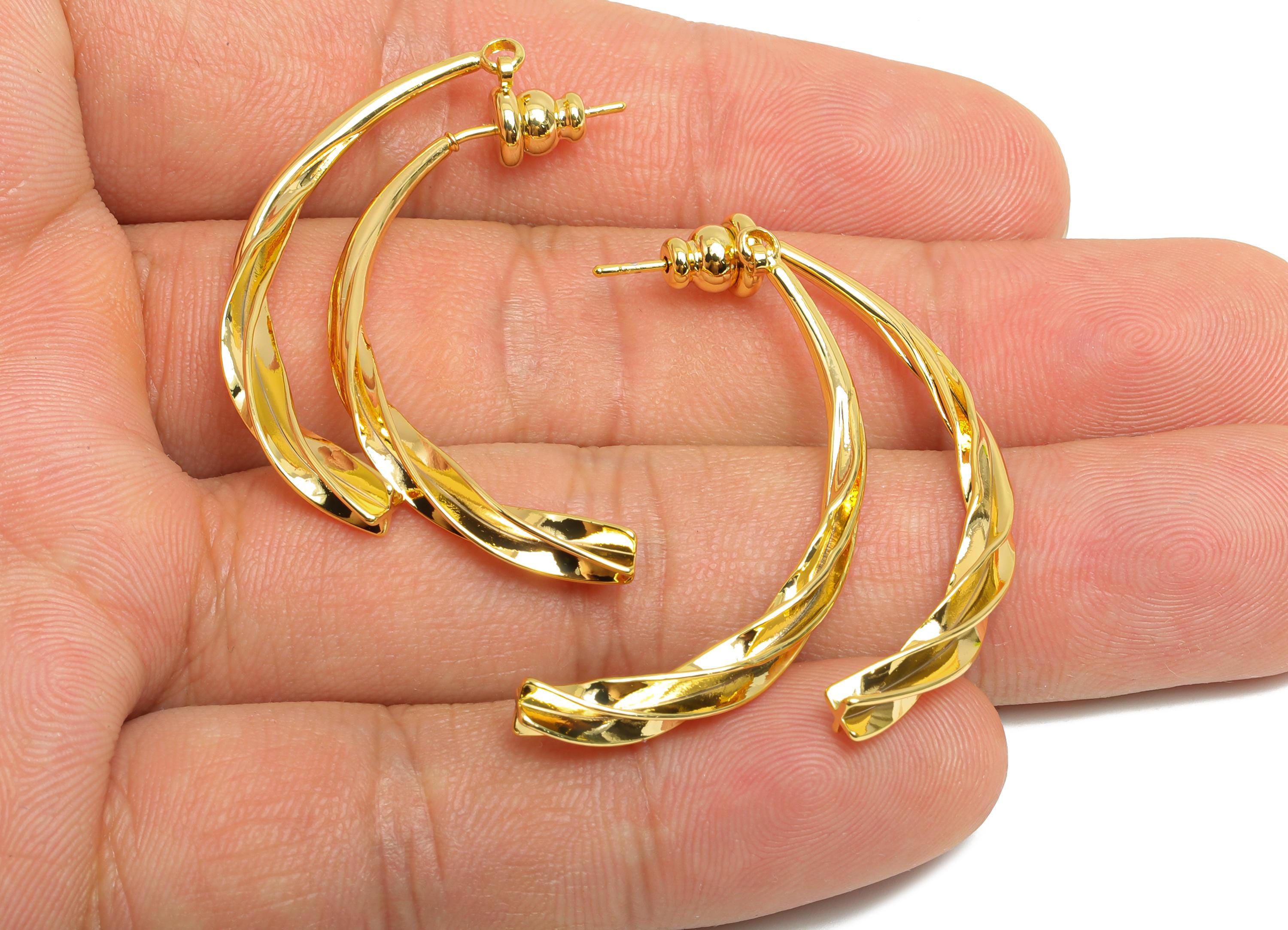 Brass Twisted Earring Stud - Gold Curved Bar Earring Post for Girl's - Statement Hoop Ear Jacket - 18K Gold Plated - 37x17x3.4mm - RGP9446 - DOMEDBAZAAR