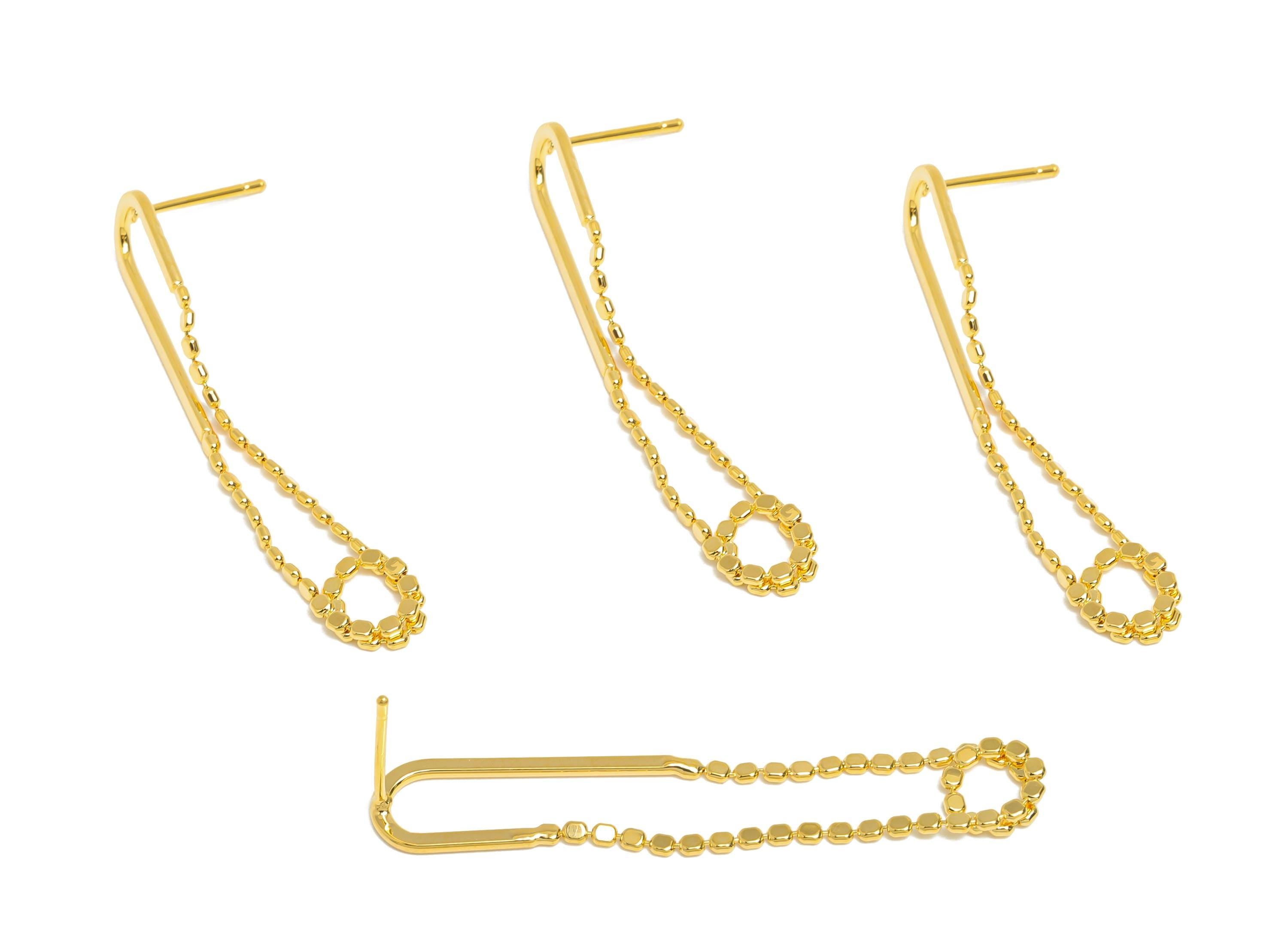 Brass Hanging Chain Earrings Stud - Gold Simple Earrings Post - Geometric Dangle Earrings Post - 18K Real Gold Plated - 44x7.9x1mm - RGP9514 - DOMEDBAZAAR