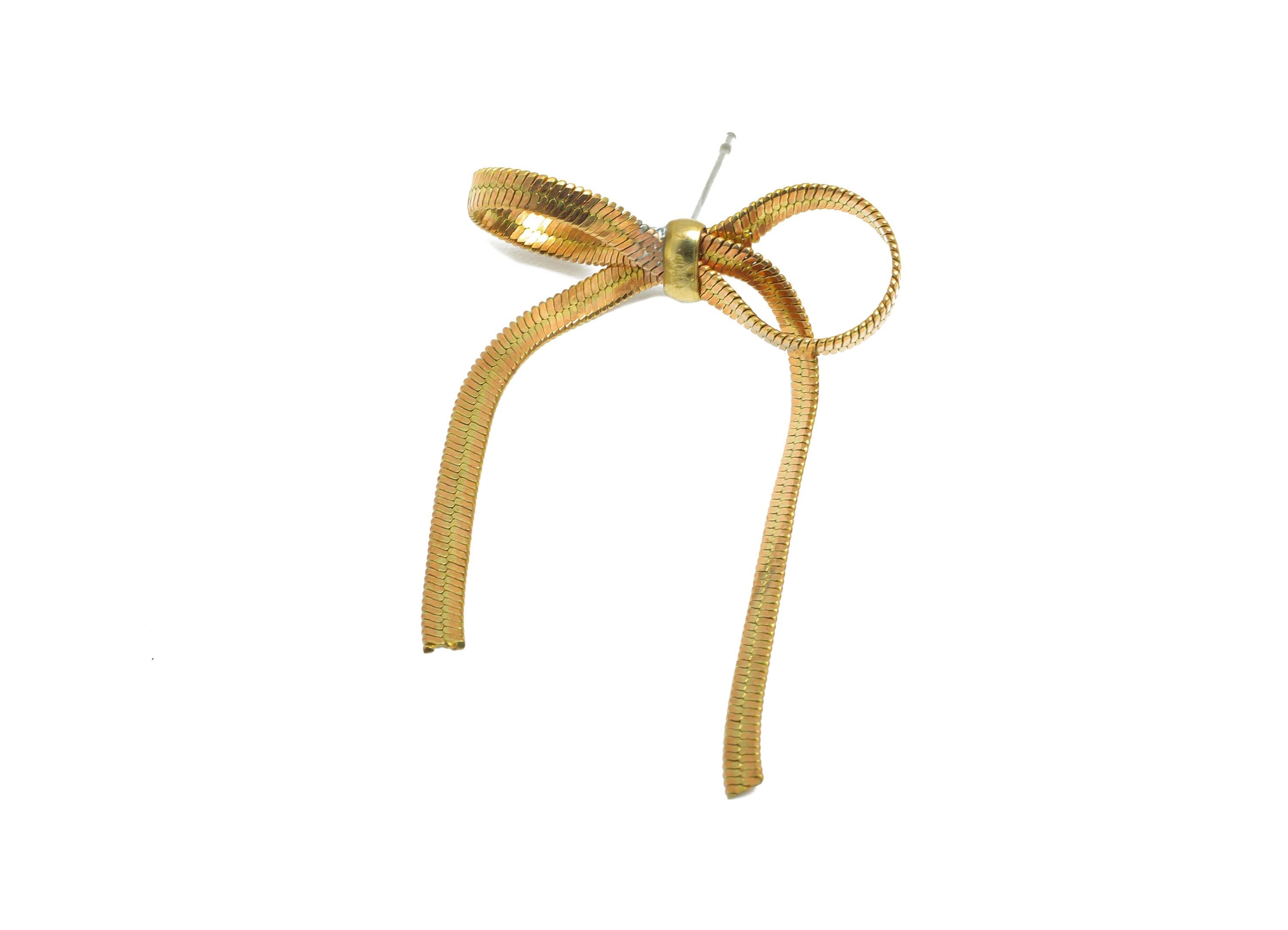 Chain Bow Earring Stud - Raw Brass Ribbon-Inspired Chain Post - Minimalist Chain Earrings - Chic Minimalist Earring - 38x25.5x3mm  - PP11025 - DOMEDBAZAAR