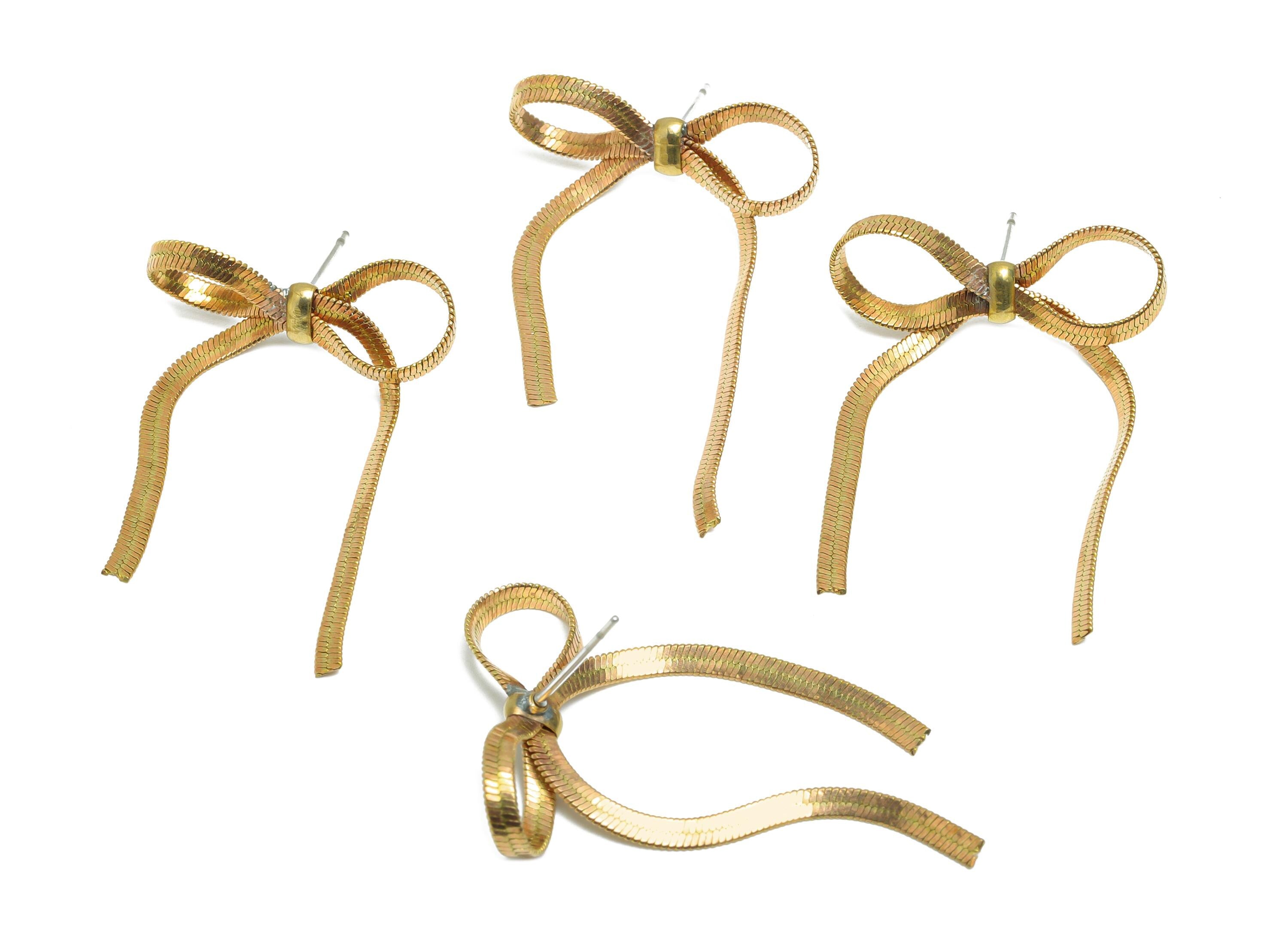 Chain Bow Earring Stud - Raw Brass Ribbon-Inspired Chain Post - Minimalist Chain Earrings - Chic Minimalist Earring - 38x25.5x3mm  - PP11025 - DOMEDBAZAAR