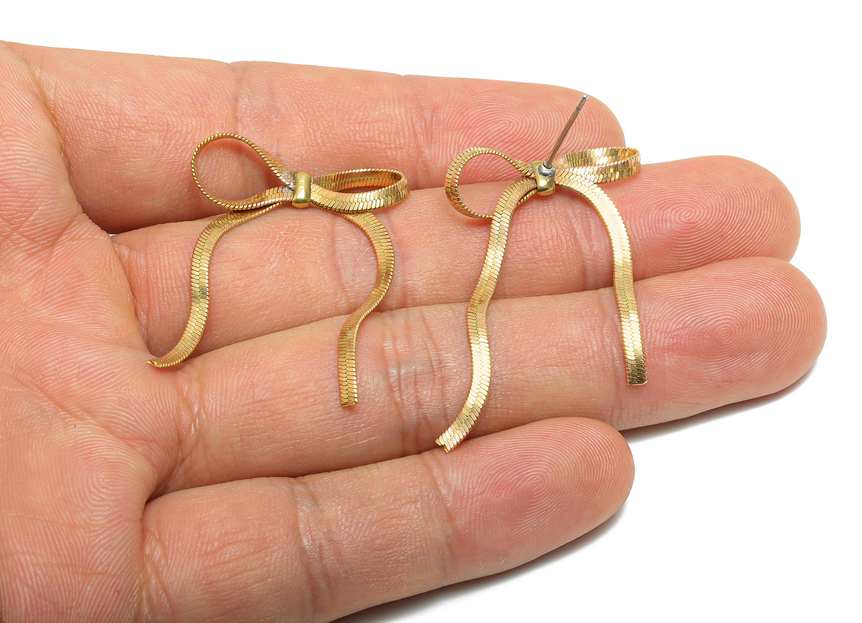 Chain Bow Earring Stud - Raw Brass Ribbon-Inspired Chain Post - Minimalist Chain Earrings - Chic Minimalist Earring - 38x25.5x3mm  - PP11025 - DOMEDBAZAAR