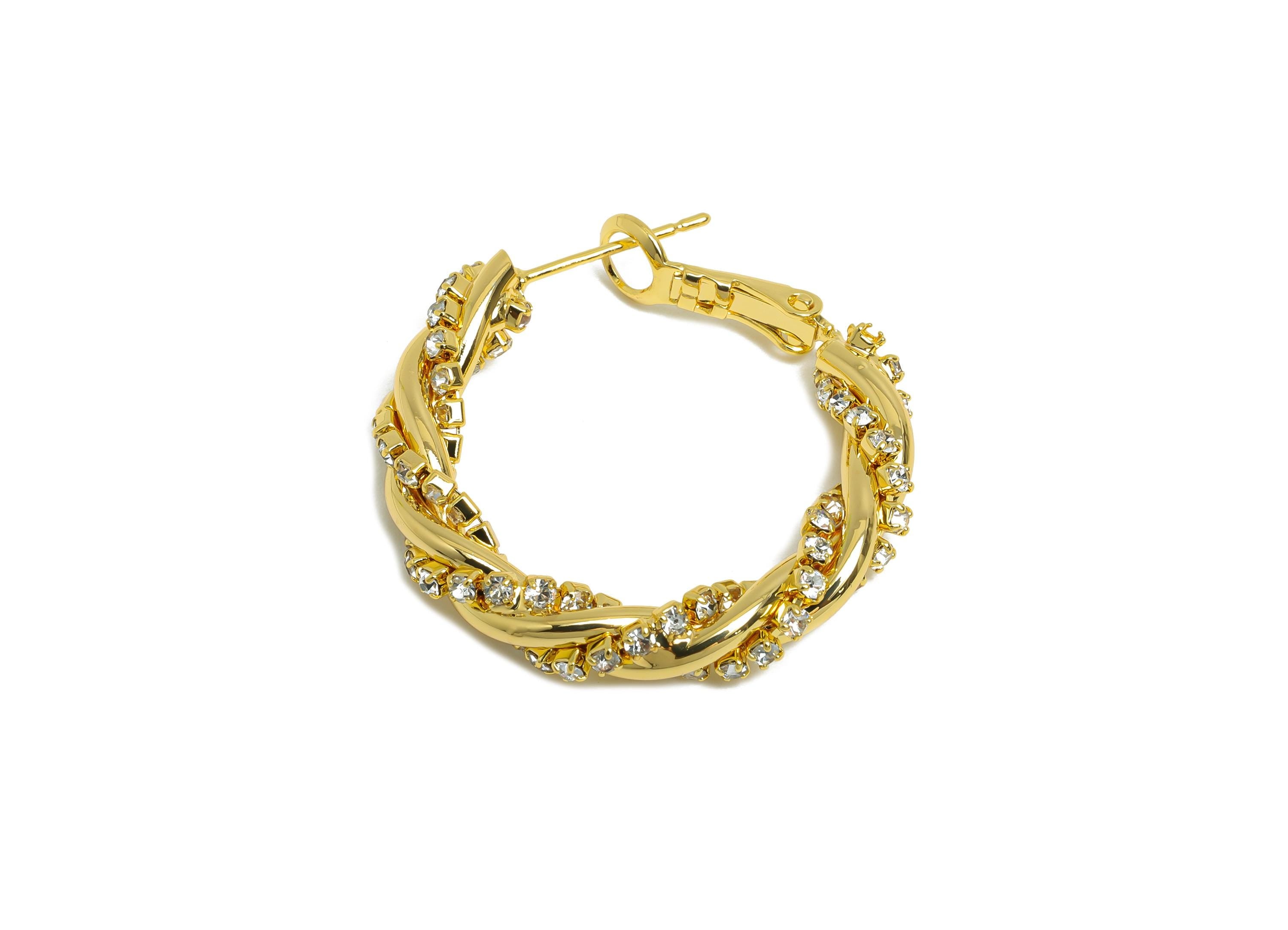 Brass Twisted Hoop Earring - Gold Round Luxurious Zircon Earring - Geometric Clasp Back Earring - 18K Real Gold-Plated - 30x26x4mm - RGP9506 - DOMEDBAZAAR
