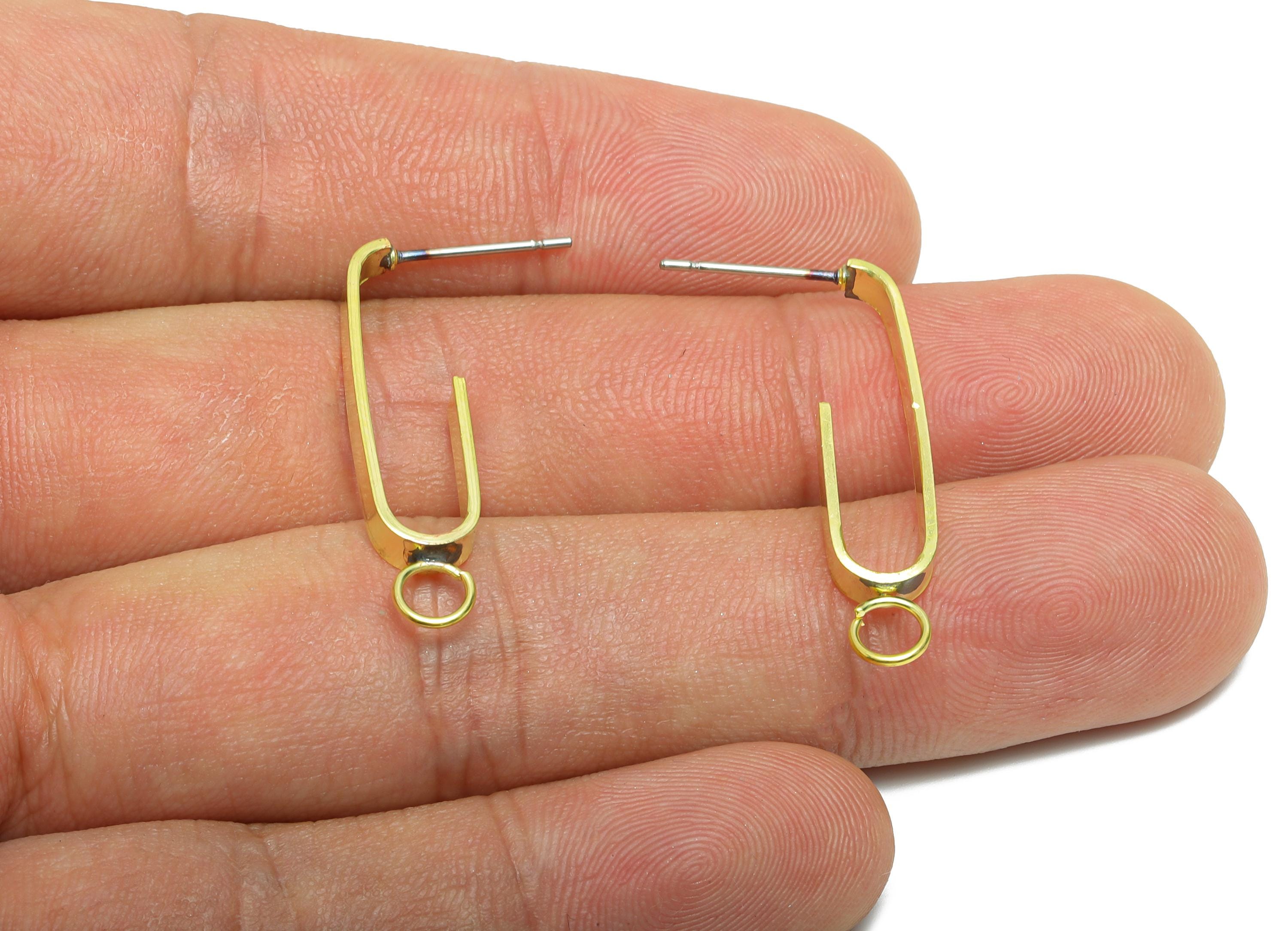 Brass Hoop Earring Stud - Raw Brass Geometry Hoop Earring With Loop - Minimalist Earring Stud - Chic Earring - 29x7x1mm - PP10999 - DOMEDBAZAAR