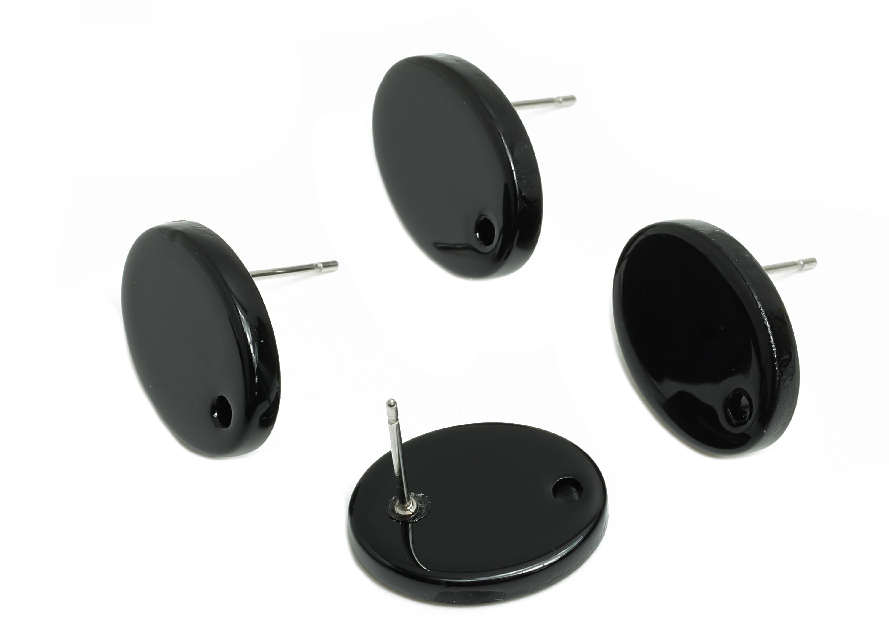 Acetic Acid Oval Earring Post -Minimalist Black Stud - DIY Earring Base Component - Modern Earring Posts with Holes - 16x12x2mm - AC2294-A66 - DOMEDBAZAAR