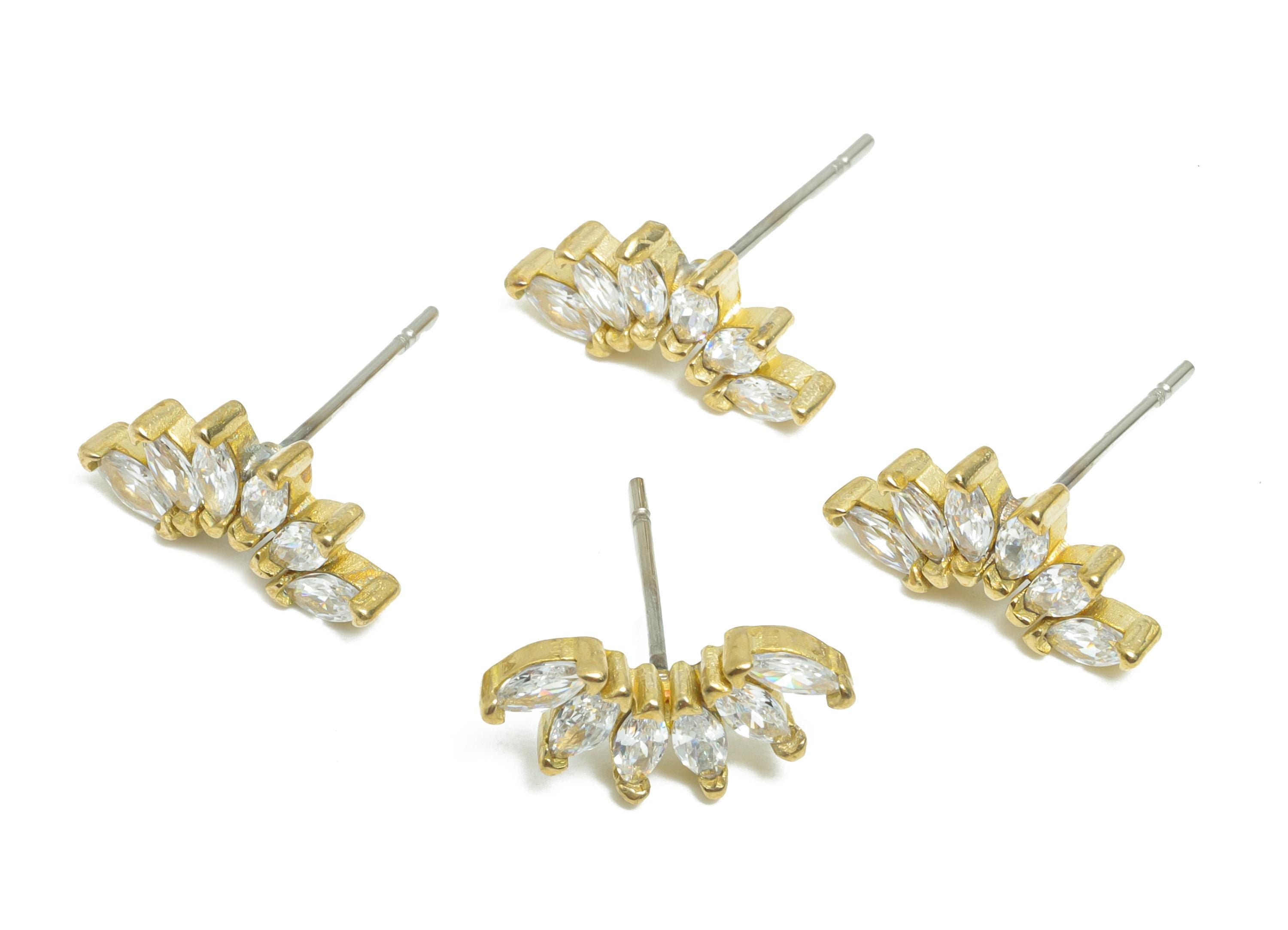 Marquise Gemstone Studs - Raw Brass Geometry Earring Stud - Minimalist Fan Design Earrings - Modern Earring Post - 14x6x2mm - PP10992 - DOMEDBAZAAR