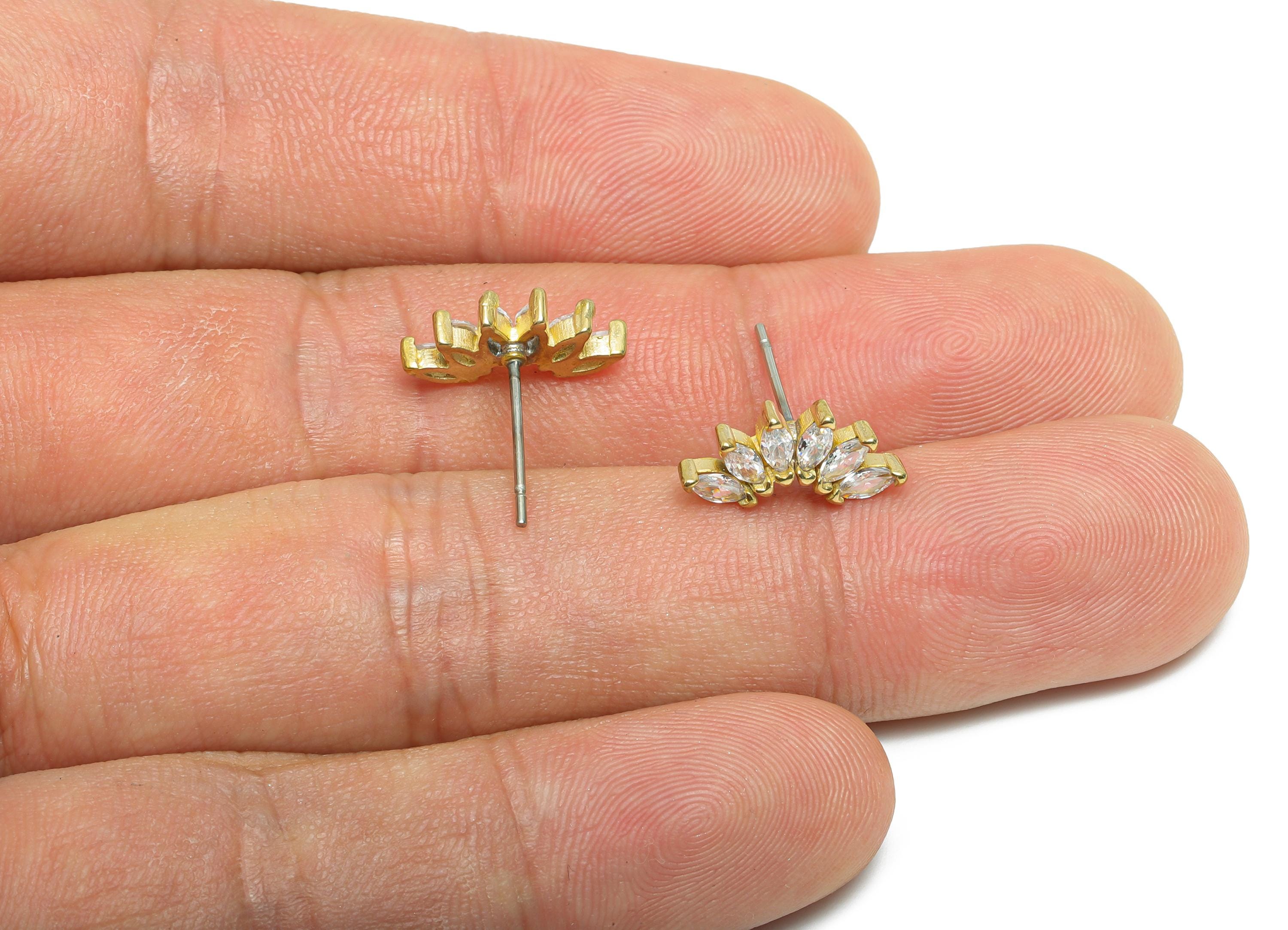 Marquise Gemstone Studs - Raw Brass Geometry Earring Stud - Minimalist Fan Design Earrings - Modern Earring Post - 14x6x2mm - PP10992 - DOMEDBAZAAR