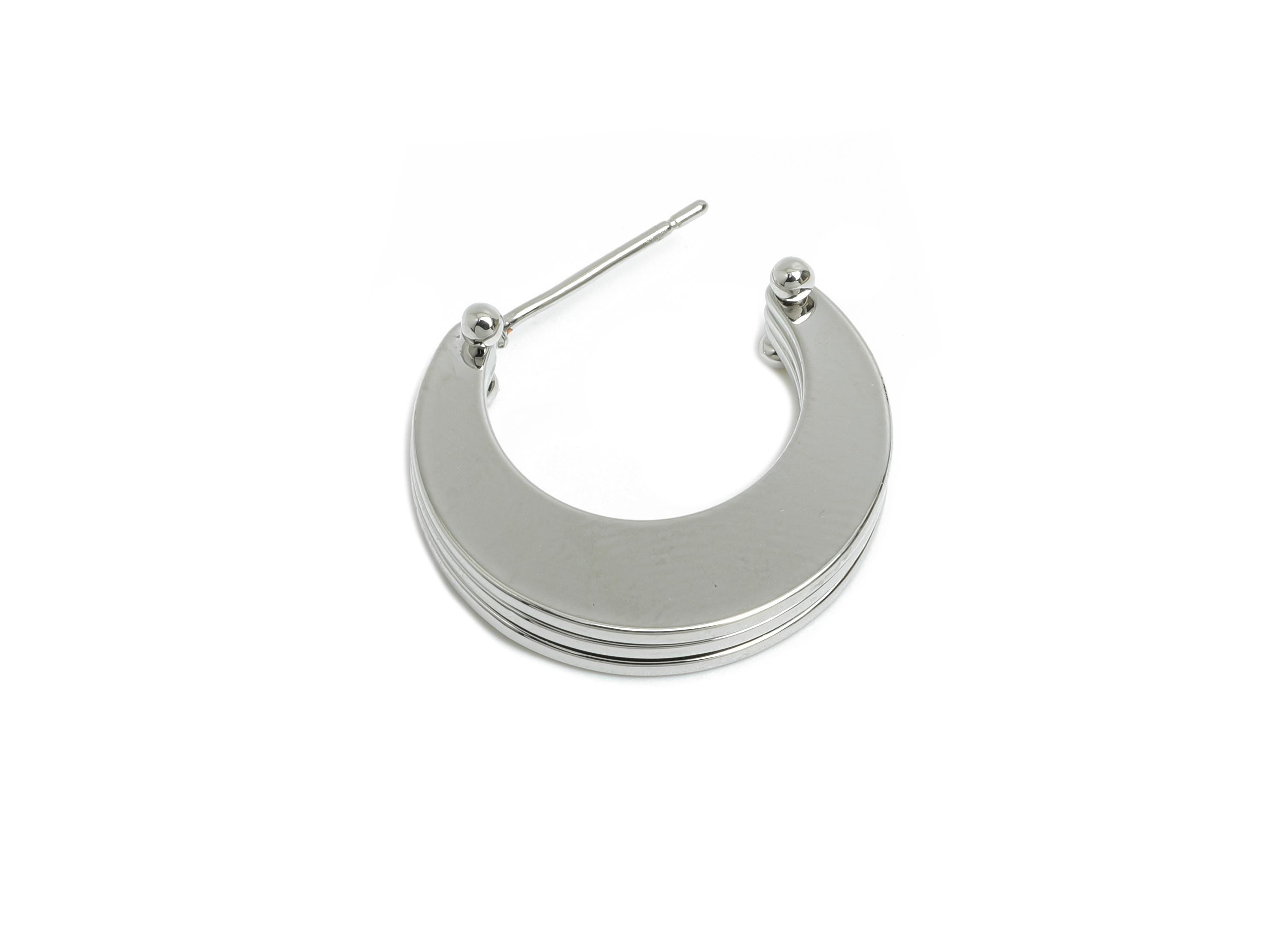Brass Stacked Crescent Stud Earring - Silver 3 Layers Moon Earring Post - Statement Earring Post -18K White Gold Plated-21x18x3.4mm-RGP9531S - DOMEDBAZAAR