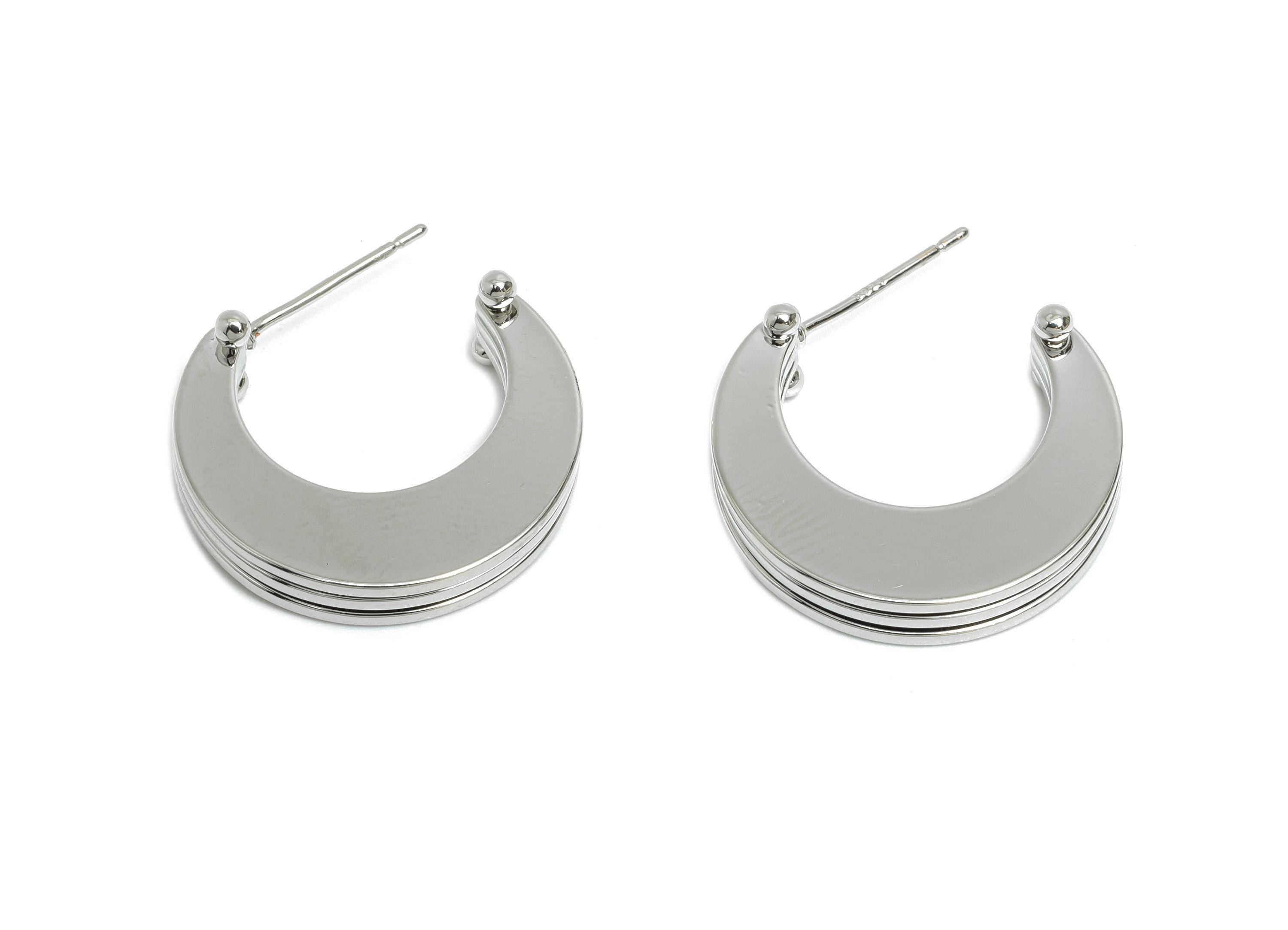 Brass Stacked Crescent Stud Earring - Silver 3 Layers Moon Earring Post - Statement Earring Post -18K White Gold Plated-21x18x3.4mm-RGP9531S - DOMEDBAZAAR