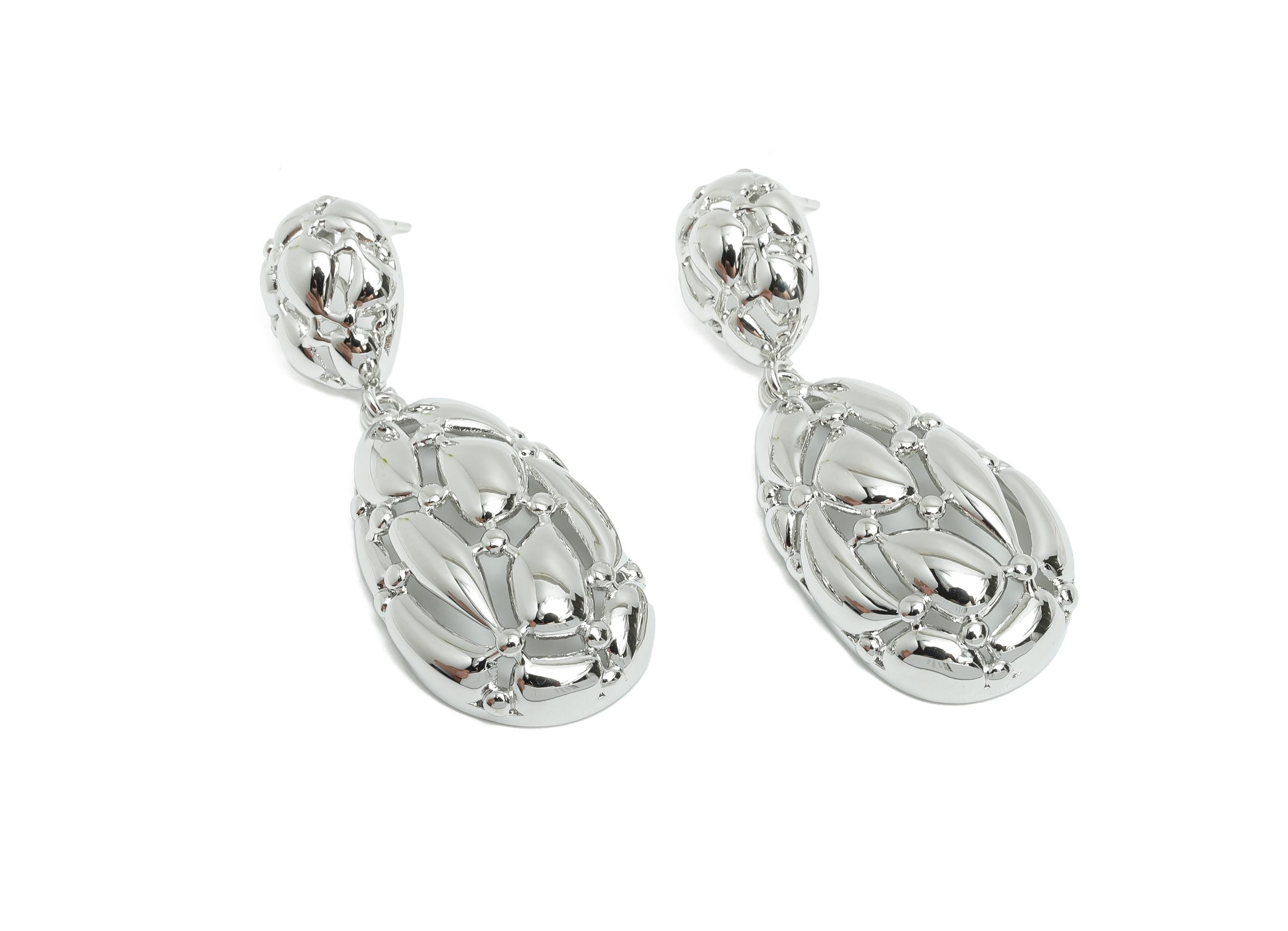 Bold Drop Earring Stud - Brass Dangle Earring Stud - Dainty Intricate Dangle Earring - Silver Teardrop Earring Stud - 51x19x8mm - RGP10328 - DOMEDBAZAAR