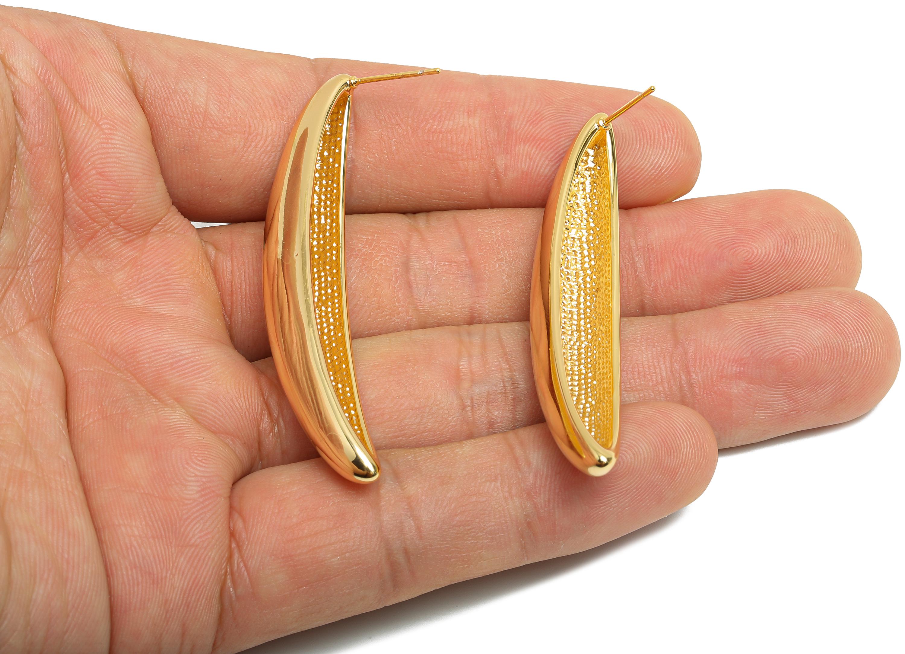 Brass Gold Stud Earring - Brass Modern Earring Stud - Minimalist Gold Earring Stud - Novelty Gold Earring - 55x10x7mm - RGP10337 - DOMEDBAZAAR