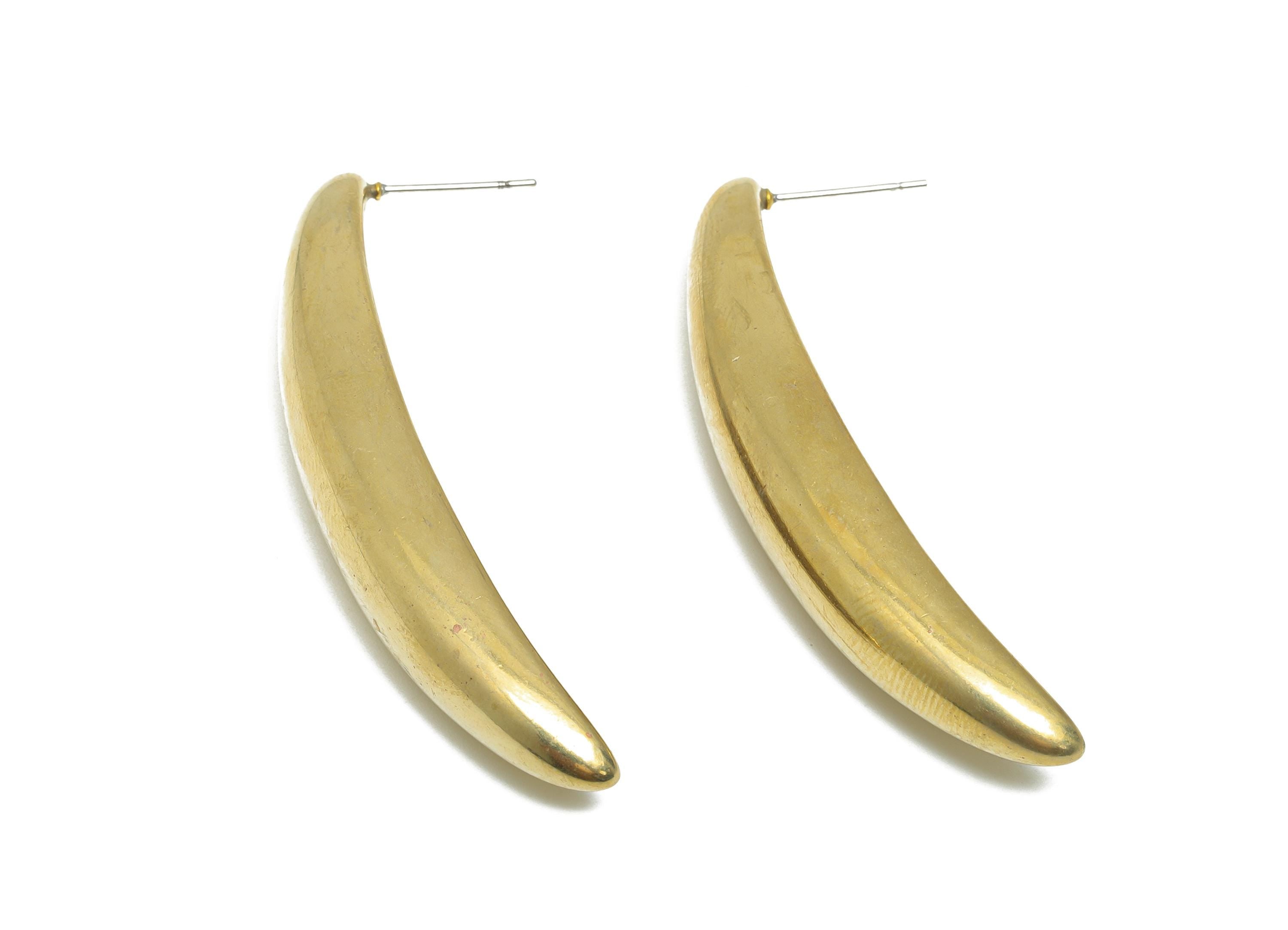 Brass Curved Stud Earring - Raw Brass Modern Earring Stud - Minimalist Earring Stud - Novelty Sleek Earring - 55x10x7mm - PP10995 - DOMEDBAZAAR