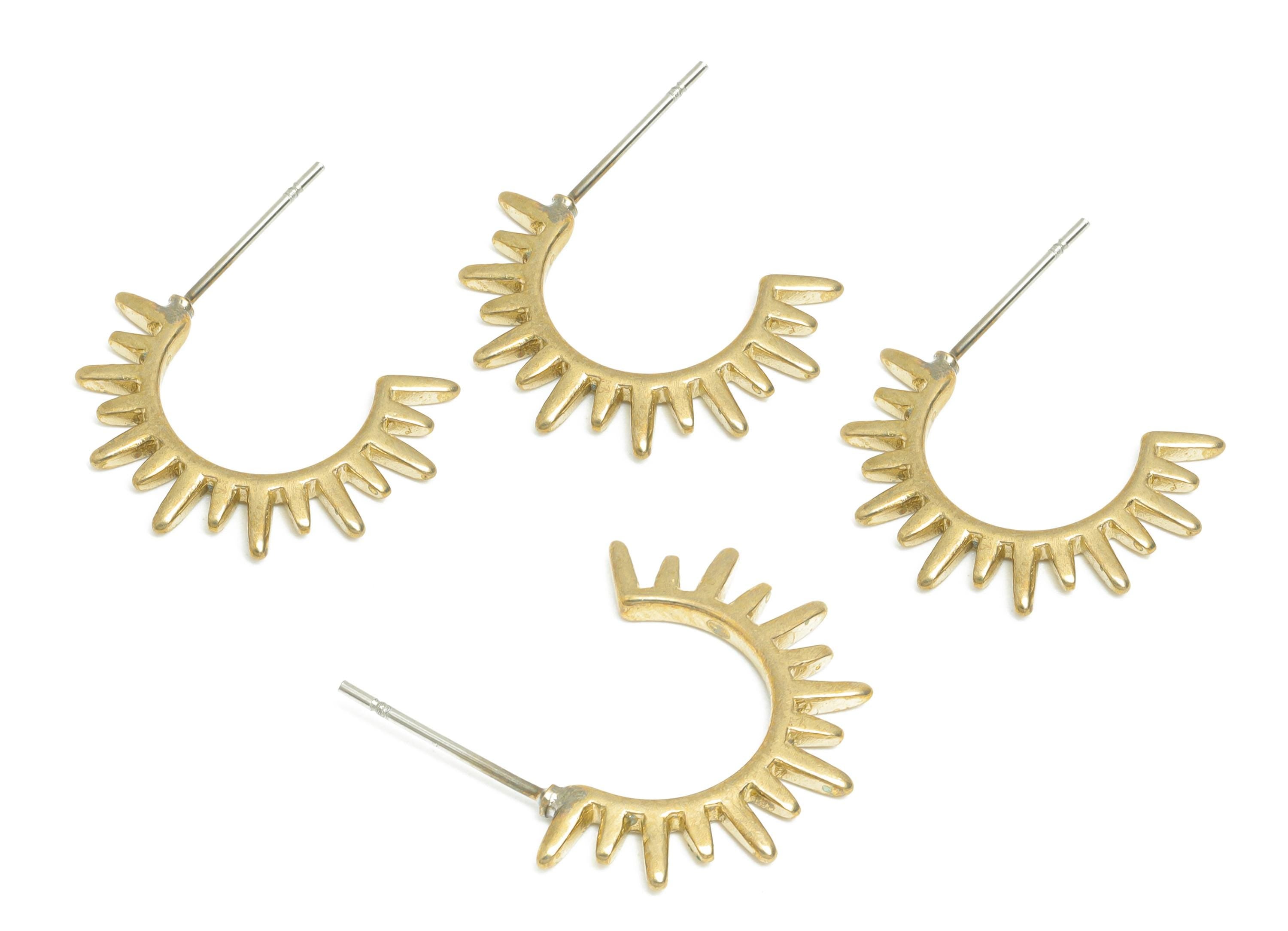 Spiked Semi Circle Hoop Earring - Sunburst Stud Hoop Earring - Modern Punk Hoop - Fashionable Hoop Stud Earring - 20.6x13.5x1.8mm - PP7573 - DOMEDBAZAAR