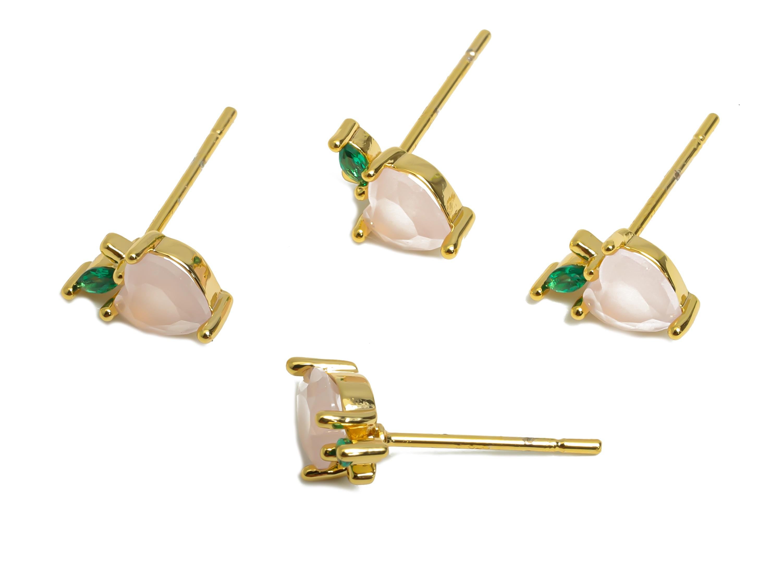 Brass Heart Crystal Earring Stud - Gold Brass Elegant Heart Apple Earring Stud - Love Symbol Jewelry - Unique Jewelry - 8x5x3mm - RGP10318 - DOMEDBAZAAR