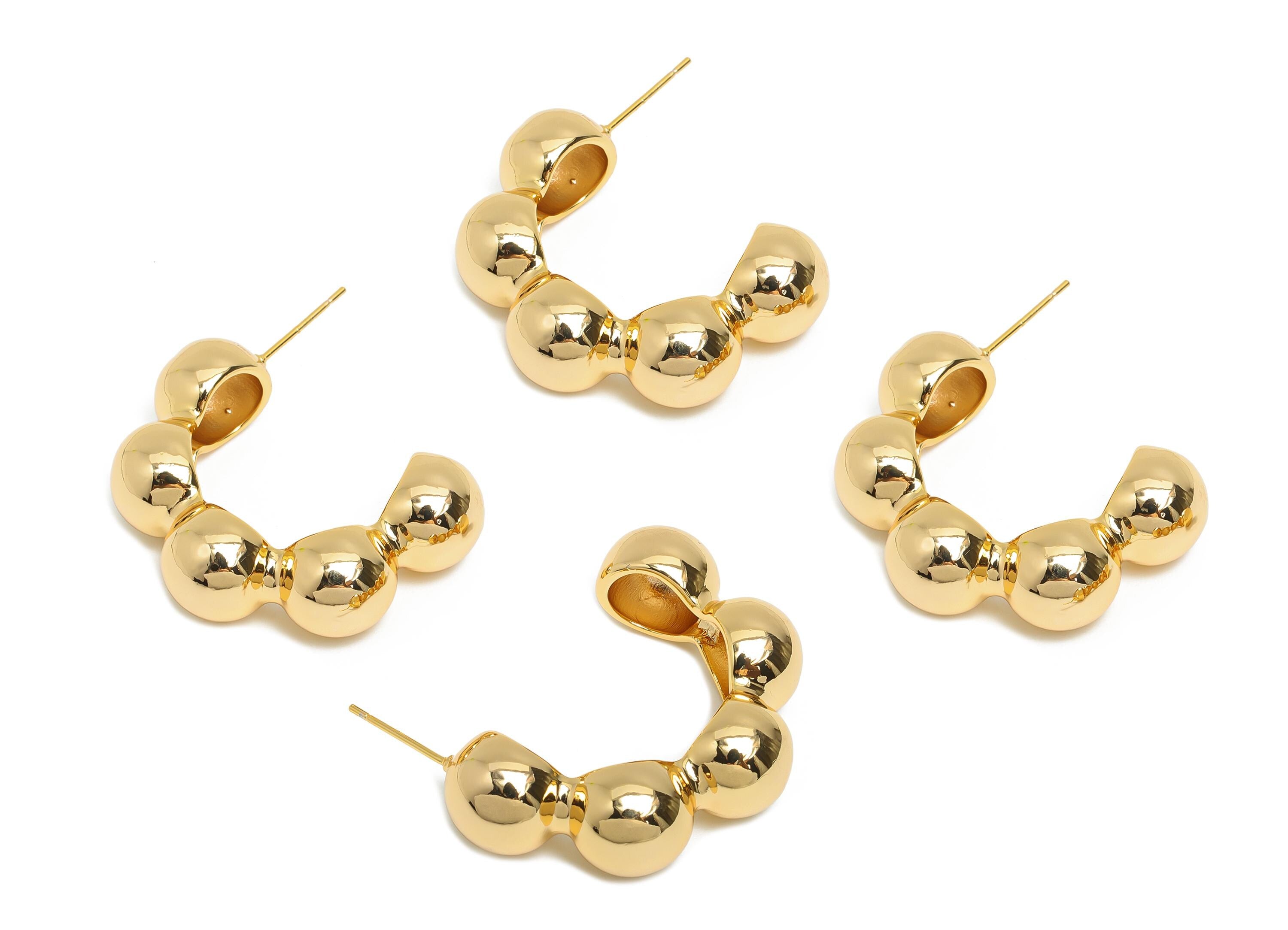 Chunky Gold Hoop Earring - Brass Shiny Gold Bold Hoop - Glossy Chunky Gold Hoop - Segment Hoop Geometric Chunky Earring -34x26x10mm-RGP10404 - DOMEDBAZAAR