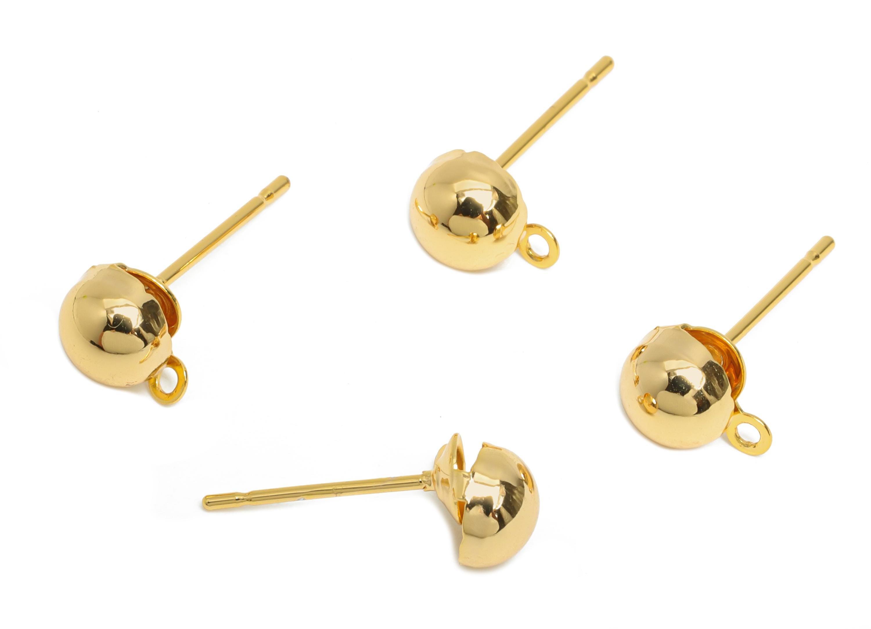 Half-Dome Earring Post - Brass Customizable Jewelry Post - Gold Minimalist Charm - Ready Earring Base - Dangle Attachment - 7x5x4mm-RGP10402 - DOMEDBAZAAR