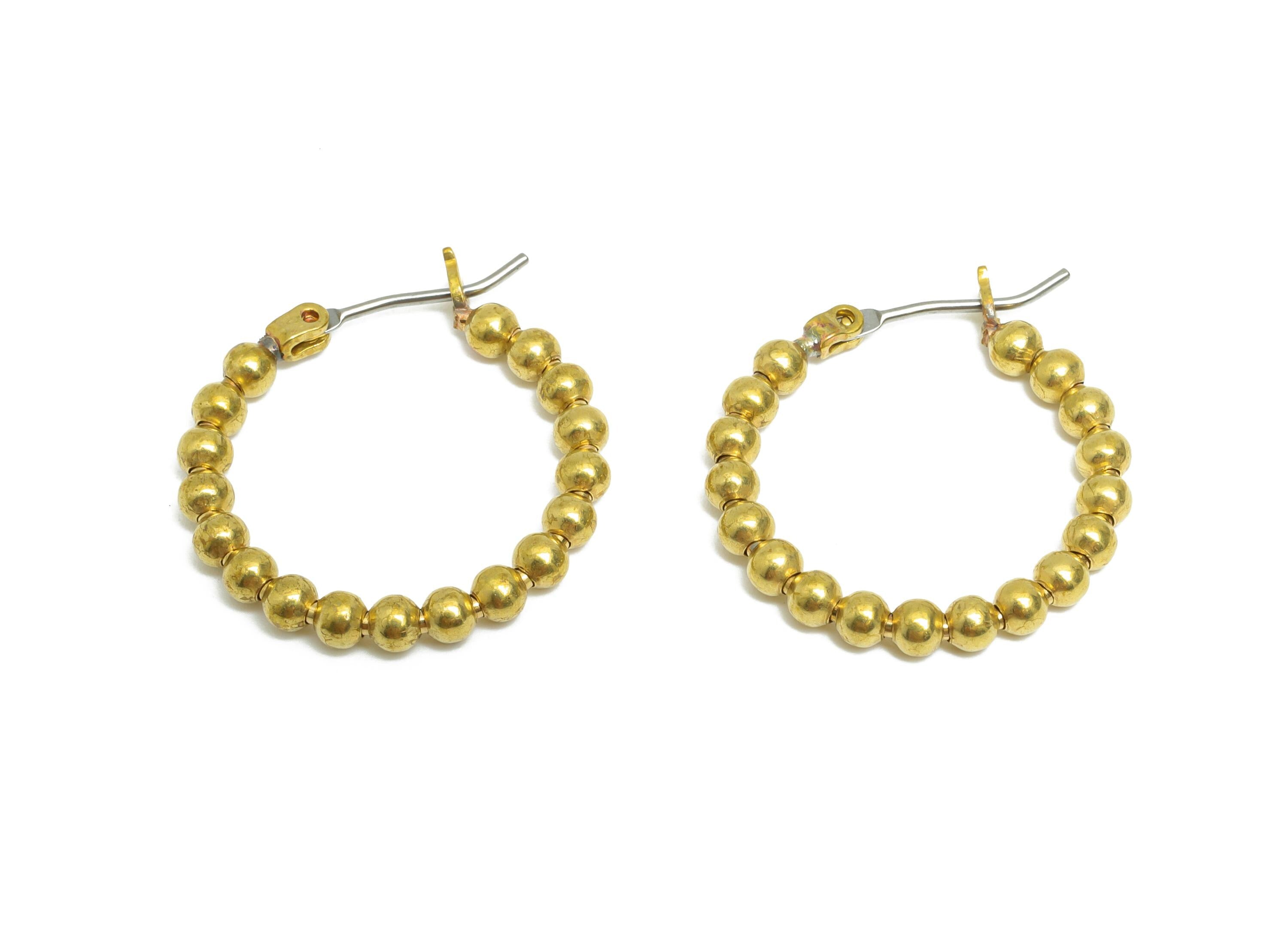 Brass Beaded Hoop Earring - Raw Brass Hinged Back Jewelry - Classic Beaded Earring - Chunky Bead Hoop Earring - 23x21x3mm - PP11062 - DOMEDBAZAAR