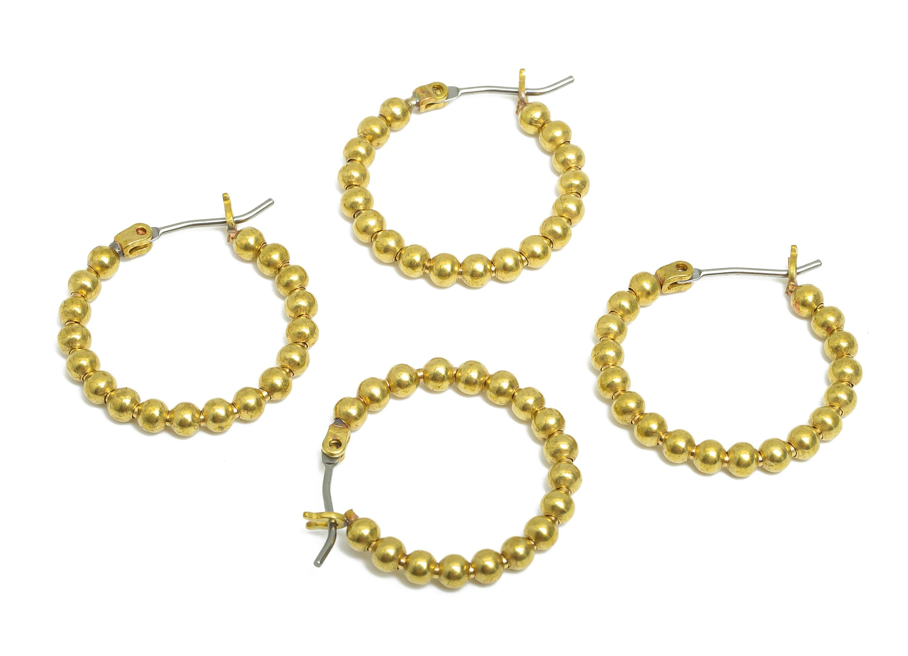 Brass Beaded Hoop Earring - Raw Brass Hinged Back Jewelry - Classic Beaded Earring - Chunky Bead Hoop Earring - 23x21x3mm - PP11062 - DOMEDBAZAAR