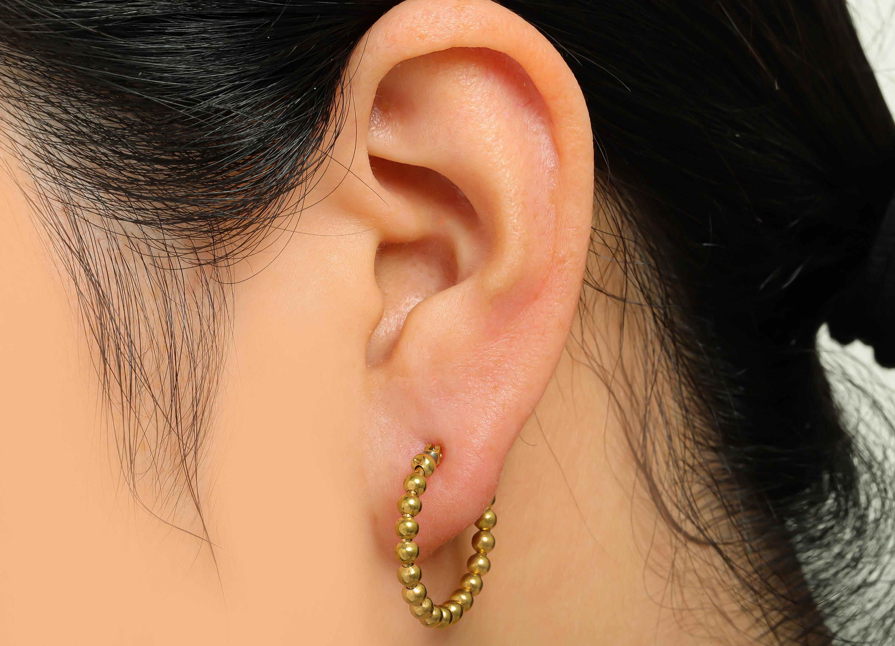 Brass Beaded Hoop Earring - Raw Brass Hinged Back Jewelry - Classic Beaded Earring - Chunky Bead Hoop Earring - 23x21x3mm - PP11062 - DOMEDBAZAAR