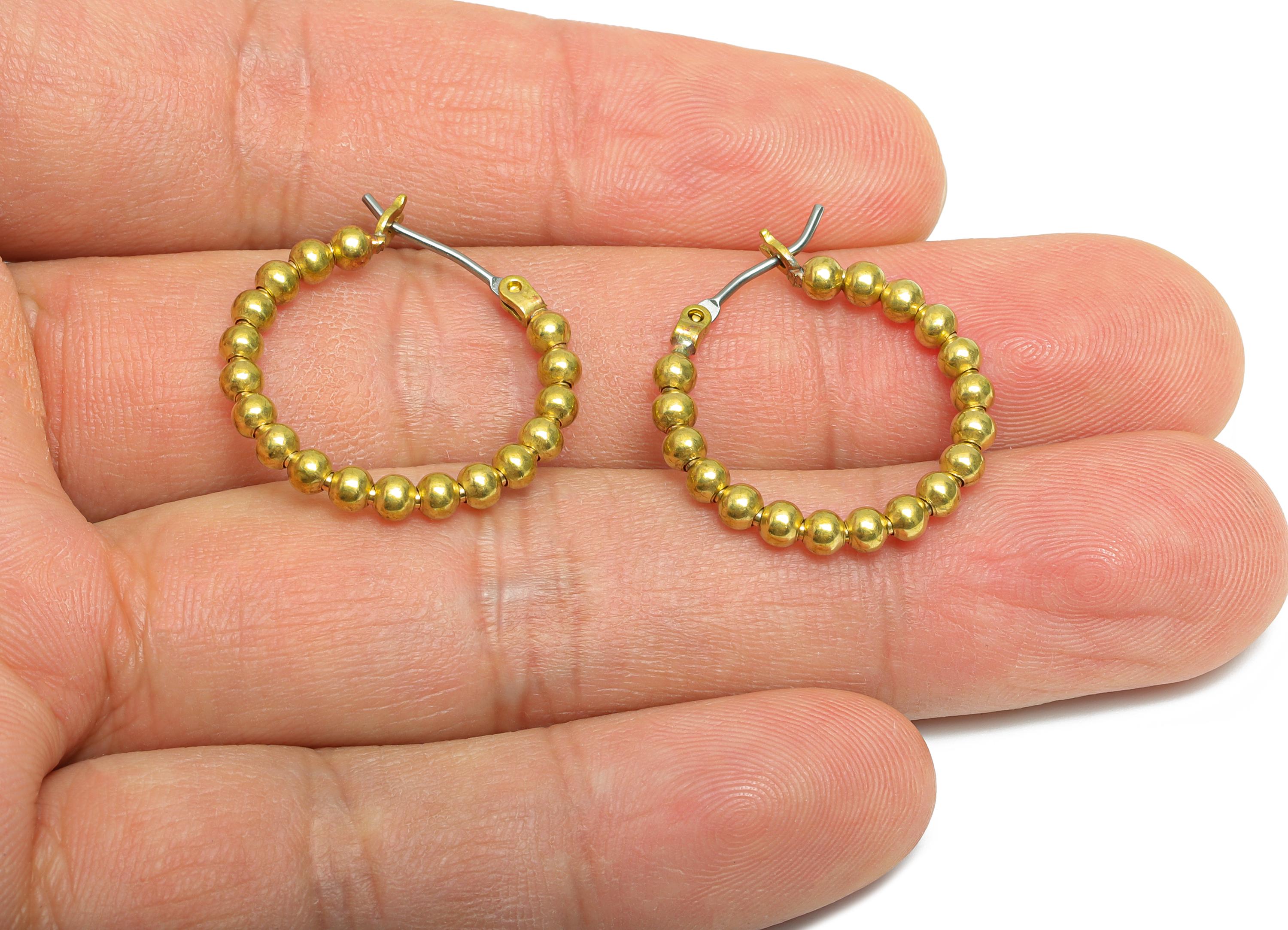 Brass Beaded Hoop Earring - Raw Brass Hinged Back Jewelry - Classic Beaded Earring - Chunky Bead Hoop Earring - 23x21x3mm - PP11062 - DOMEDBAZAAR