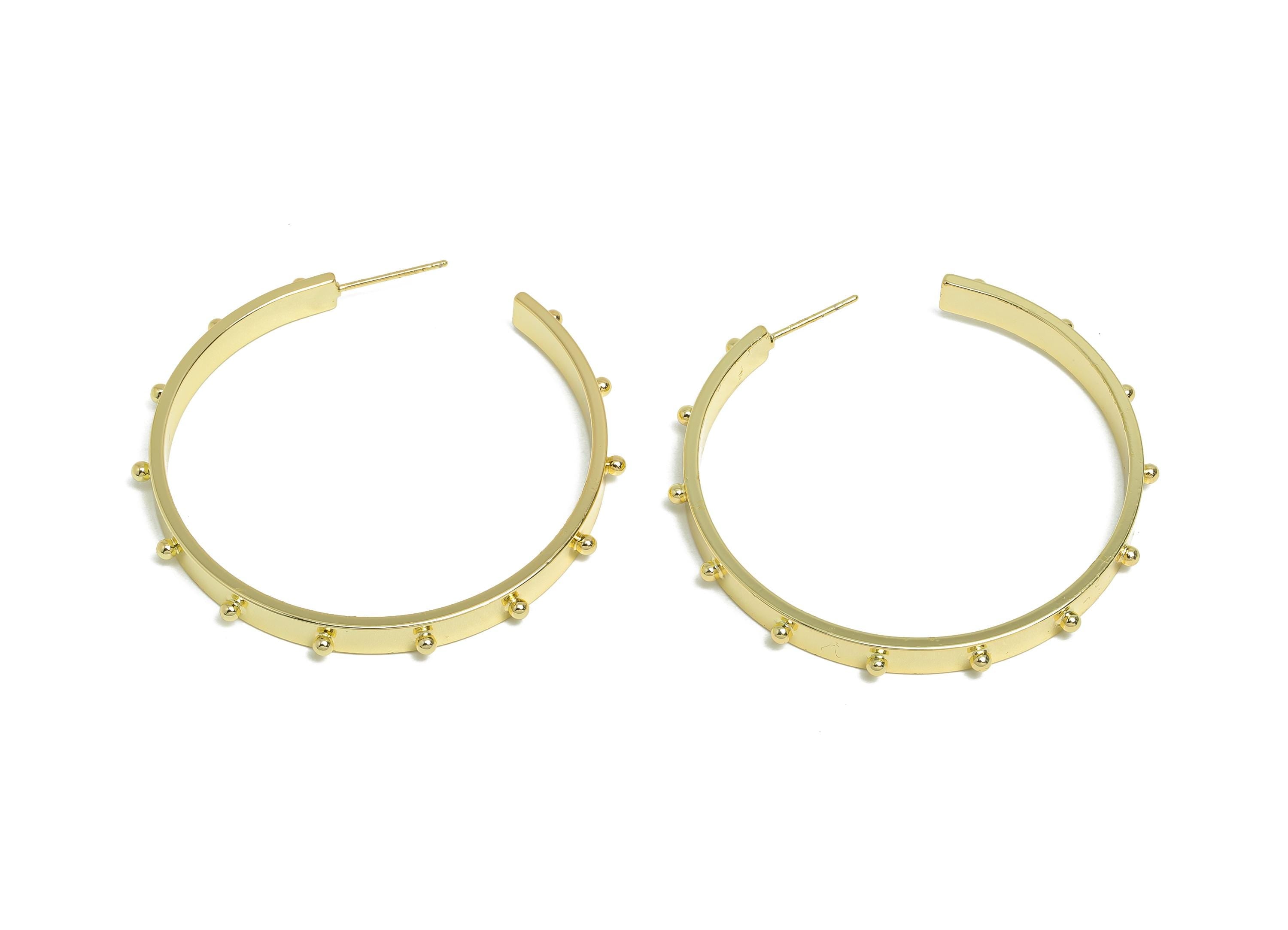 Brass Open C Hoop Earrings - Gold Studded Wide Hoop Earring Stud - Brass Sleek Earring Post - 14K Gold Plated -46.8x4.53x7.59mm -RGP9525-14 - DOMEDBAZAAR
