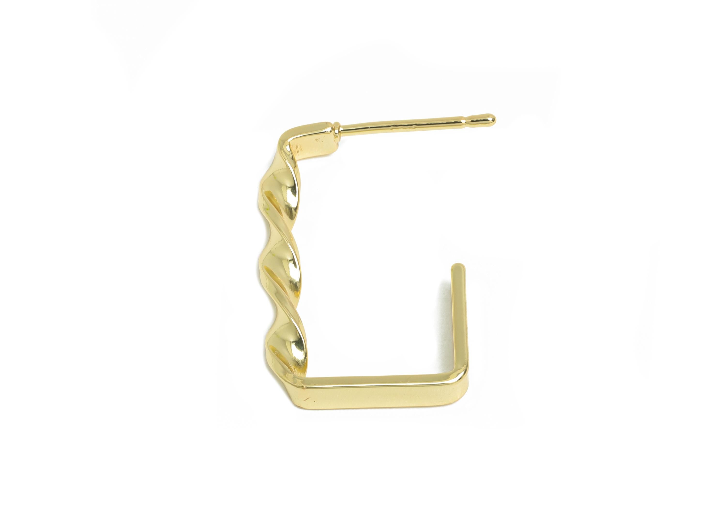 Brass Square Hoop Earring Stud - Gold Twisted Earring Post - Geometric Textured Earring - 14K Real Gold-Plated Brass -22x15x3mm - RGP9522-14 - DOMEDBAZAAR