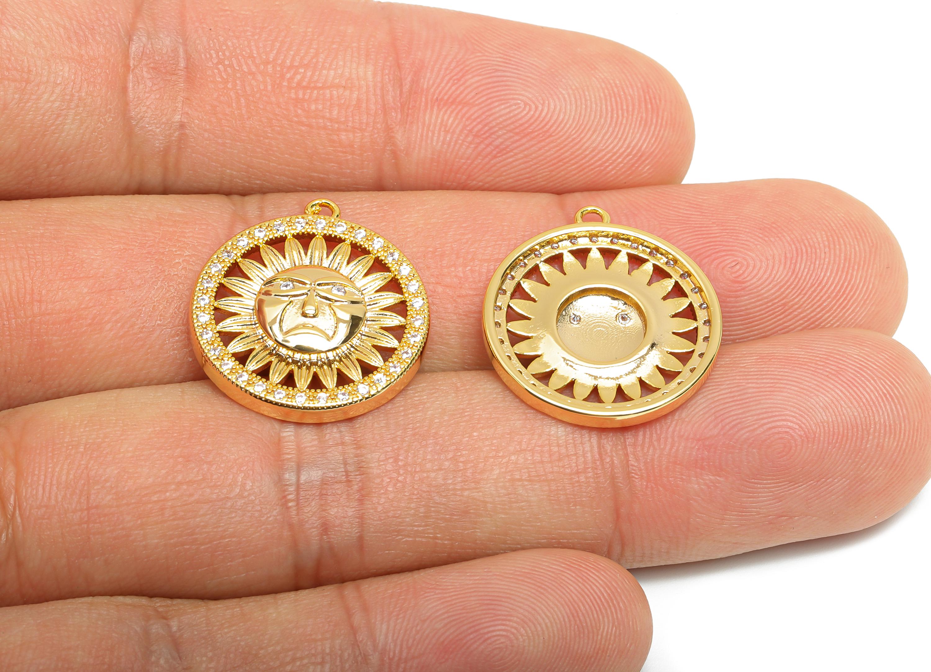 Sparking Crystal Charm - Gold Brass Boho Sun Jewelry - Brass Sun Motif Pendant - Sunburst Rhinestone Pendant - 21x19x3mm - RGP10394 - DOMEDBAZAAR