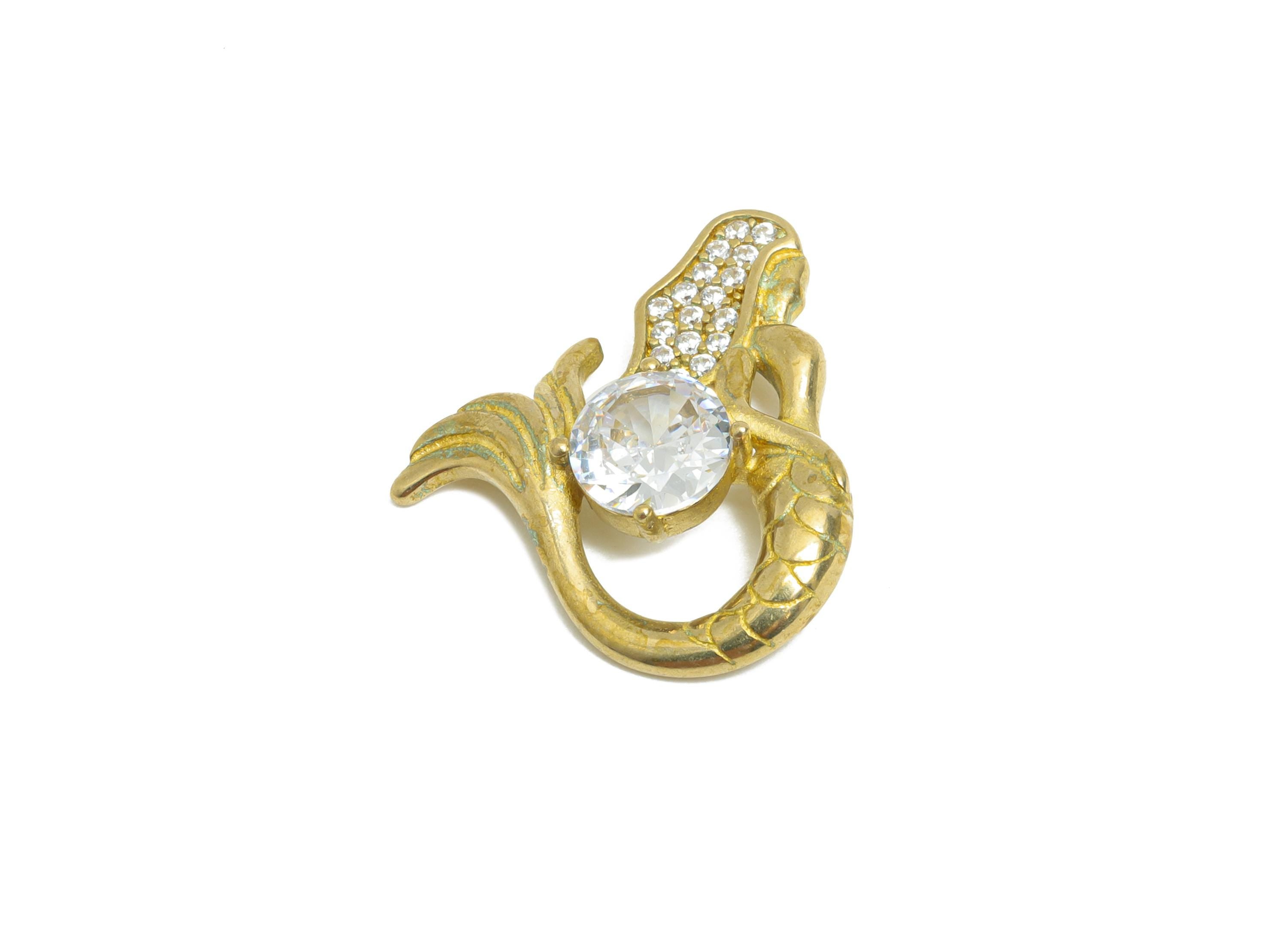 Brass Zircon Mermaid Charm - Raw Brass Dazzling Mermaid Pendant - CZ Sparkling Ocean Elegance Charm - Bespoke Mythical - 19x16x4mm - PP11056 - DOMEDBAZAAR