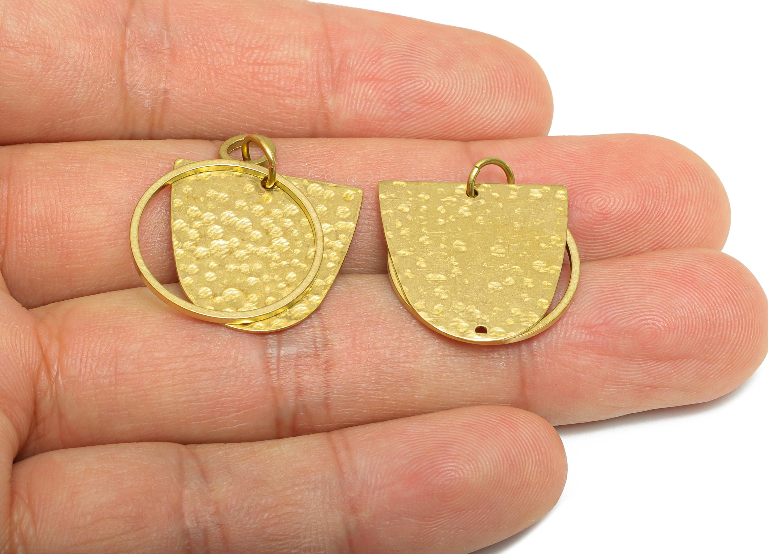 Hammered Dangle Charm - Raw Brass Boho Chic Dangle Pendant - Brass Layered Geometric Charm - Boho Chic Dangle Pendant - 40x19x1mm - PP11071 - DOMEDBAZAAR