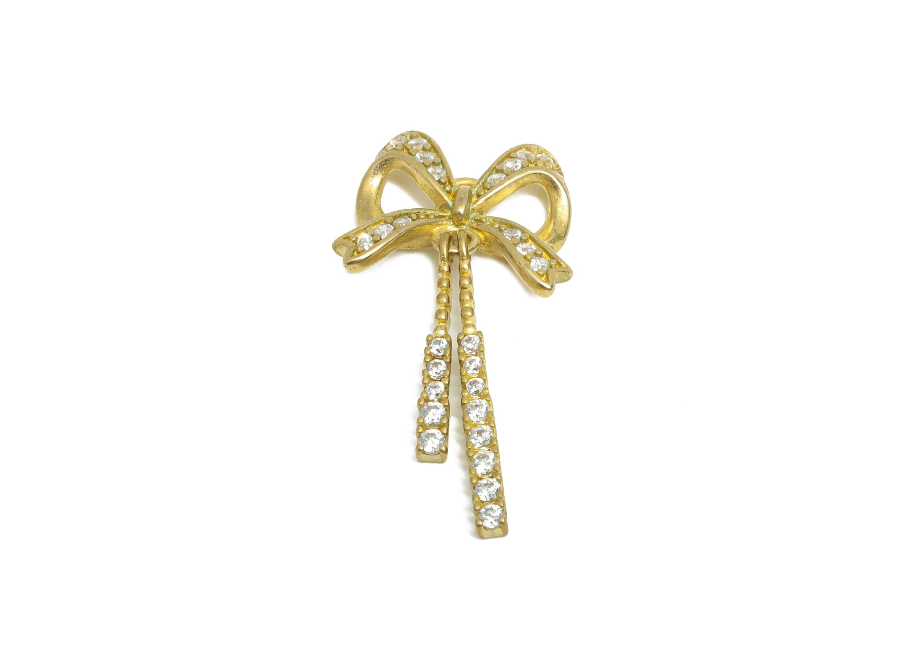 Rhinestone Bow Jewelry - Raw Brass Dangle Bow Charm - Brass Sparkling Bow Tie with Dangling Crystal - Luxury Bow Accent - 27x13x3mm -PP11064 - DOMEDBAZAAR