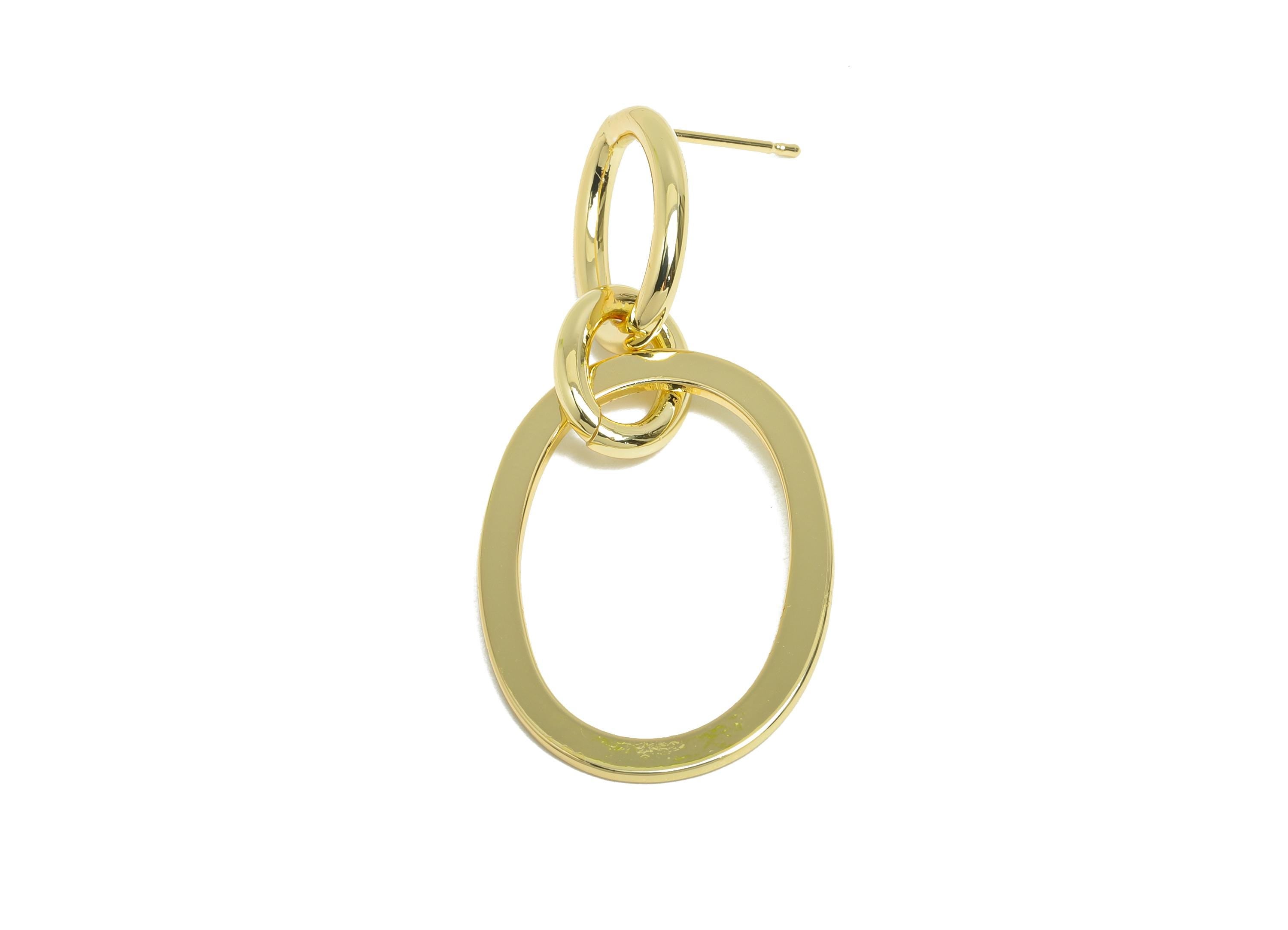 Brass Oval Ring Dangle Earring - Gold Interlock Oval Earring Post - Geometric Hanging Earring Post -14K Gold Plated -41x20x1mm - RGP9532-14 - DOMEDBAZAAR