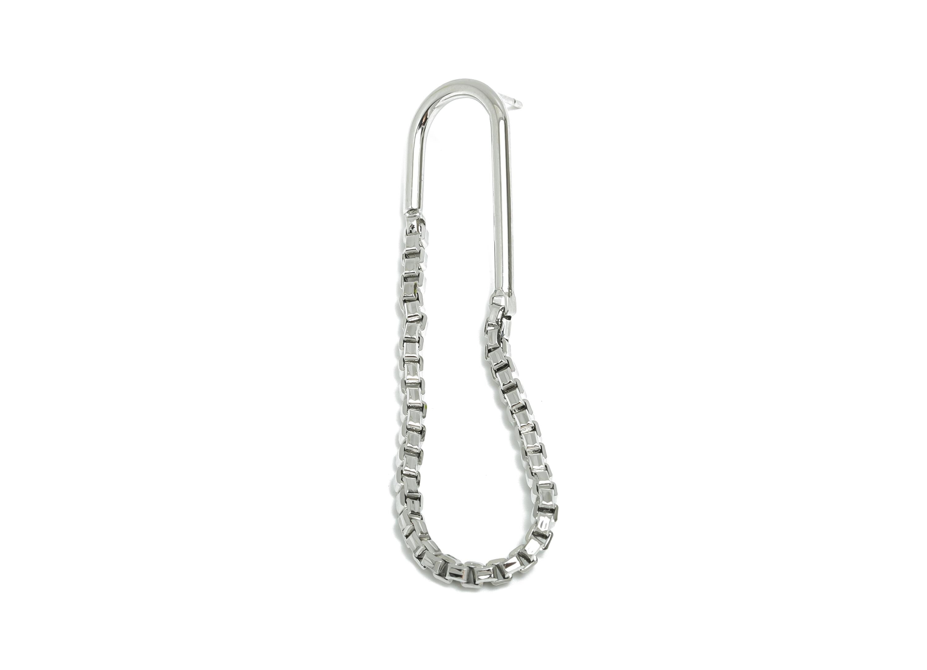 Brass Hanging Earring Stud - Silver Box Chain Earring Post - Geometric Dangle Earrings Post - 18K White Gold Plated - 57x13.2x2mm - RGP9505S - DOMEDBAZAAR
