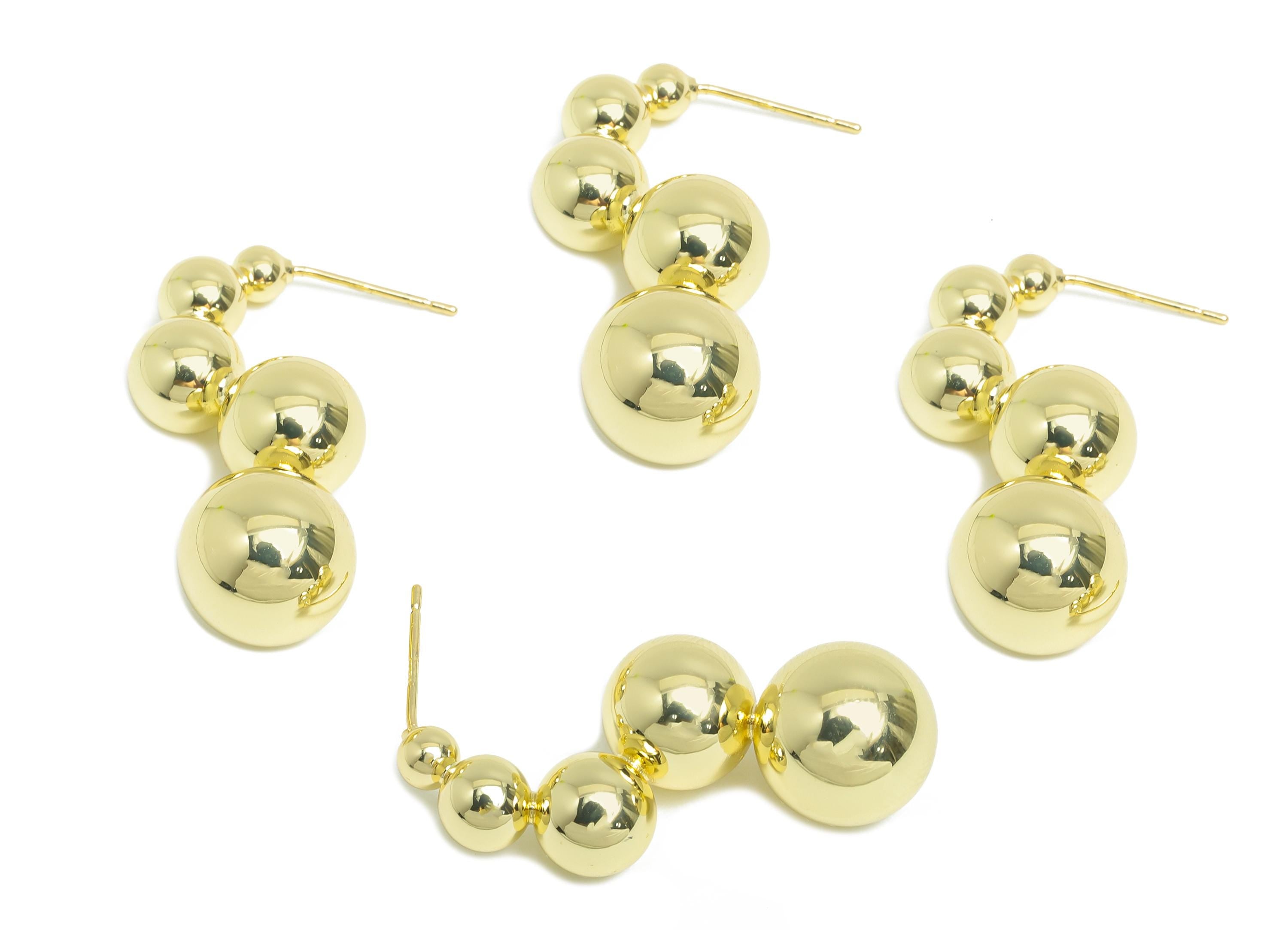 Gold Ball Cluster Earring Stud - Brass Bold Bubble Earring Post - Geometric Cluster Jewelry - 14K Real Gold Plated -33x14x11.6mm -RGP9515-14 - DOMEDBAZAAR