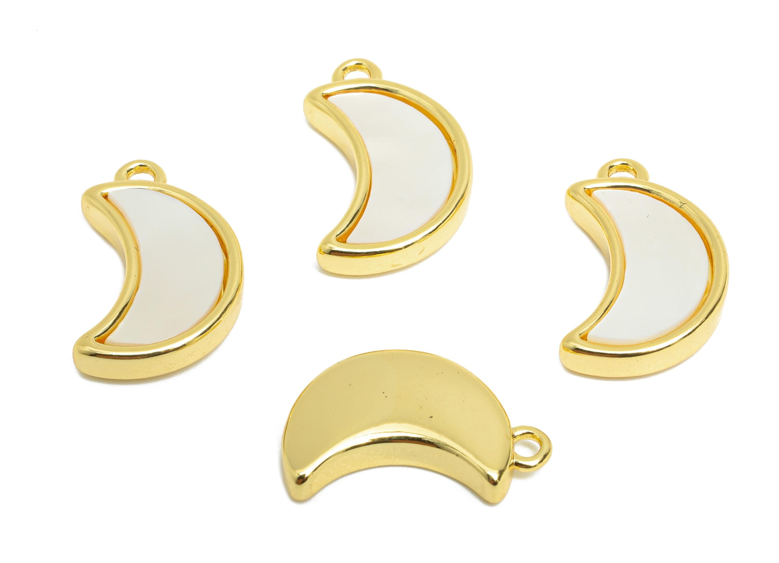 Brass Crescent Earring Charm - Gold Moon Seashell Charm - Danity Moon Pendant for Necklace -18K Real Gold Plated -15.35x9.75x2.86mm -RGP9625 - DOMEDBAZAAR